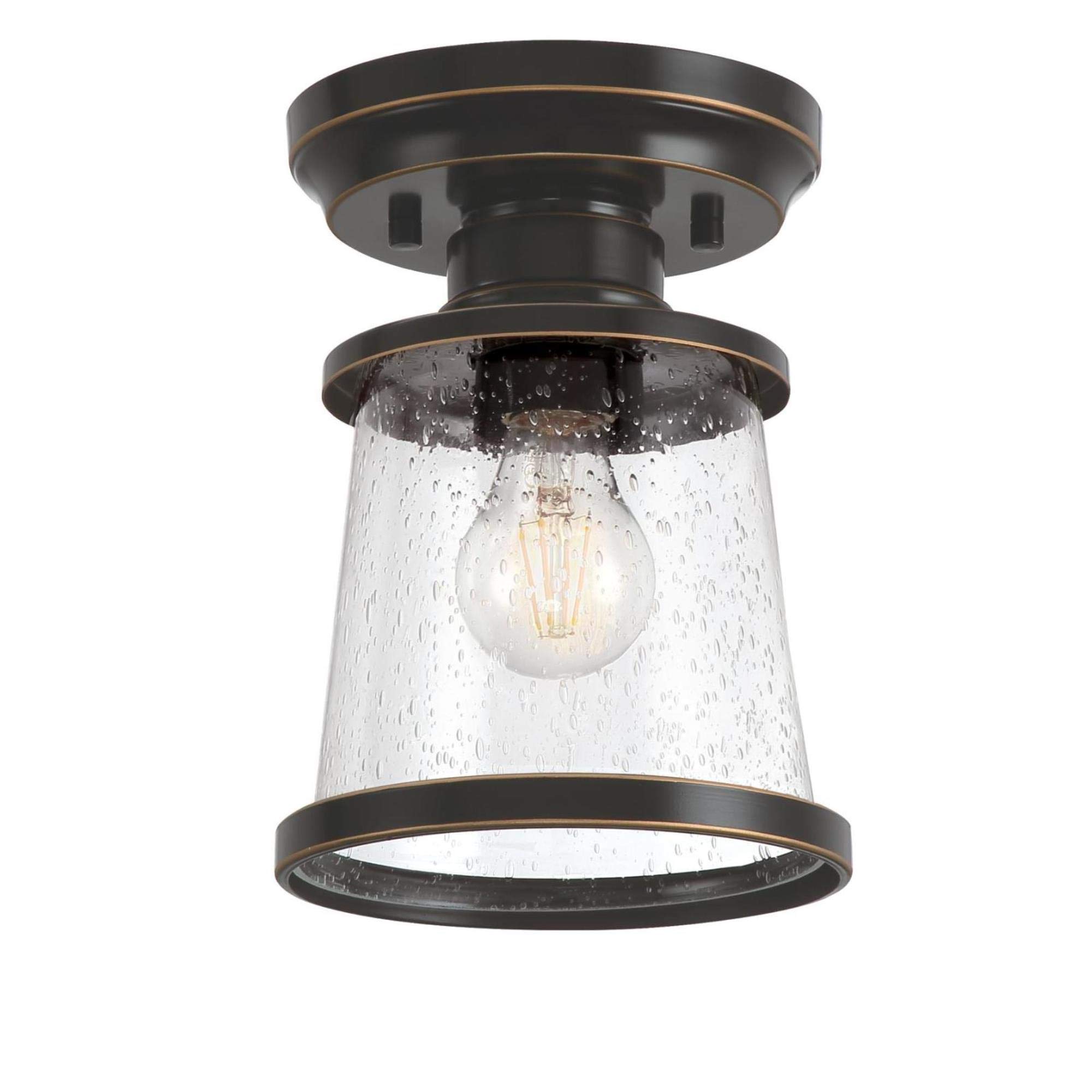 Westinghouse 6113000 Emma Jane 7 Inch Vintage-Style One-Light Outdoor Semi Flush Mount Ceiling Light Fixture, Amber Bronze Finish, Clear Seeded Glass - Perfect for Porch, Patio, Entryway & Covered Outdoor Spaces