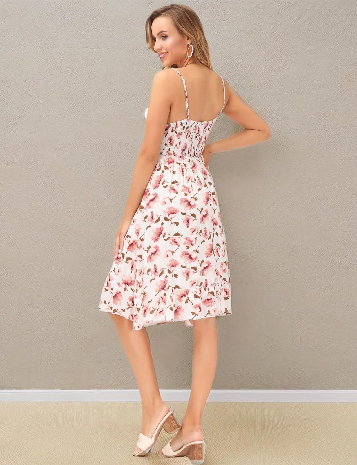 GRACE KARIN Women's Floral Spaghetti Strap Dress with Ruffle Hem & Pleated Design - Boho Flowy Midi Summer Dress for Beach, Vacation & Casual Wear | Perfect for Outdoor Parties, Date Nights & Tropical Getaways