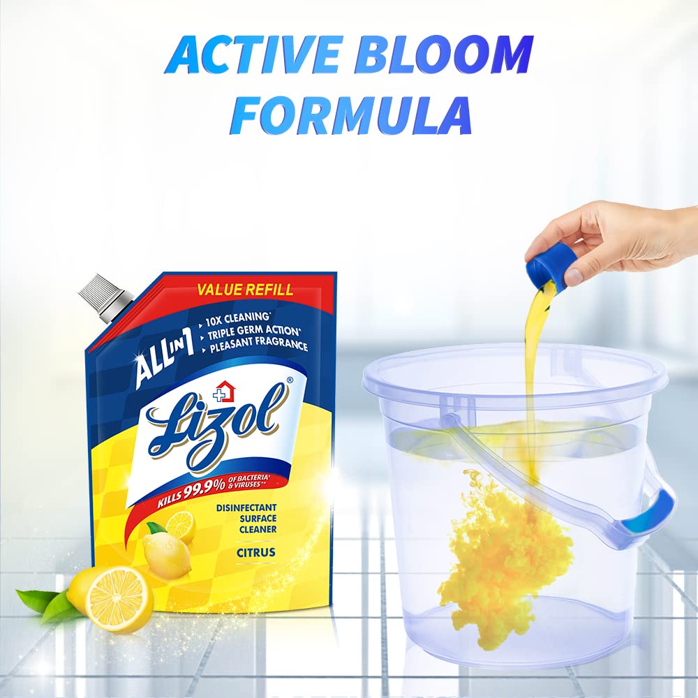 Lizol 1800ml Citrus Disinfectant Surface & Floor Cleaner Liquid Refill - Kills 99.9% Germs | All-Purpose Floor Mop Solution | India's #1 Floor Cleaner | Ideal for Kitchen, Bathroom & High-Traffic Areas
