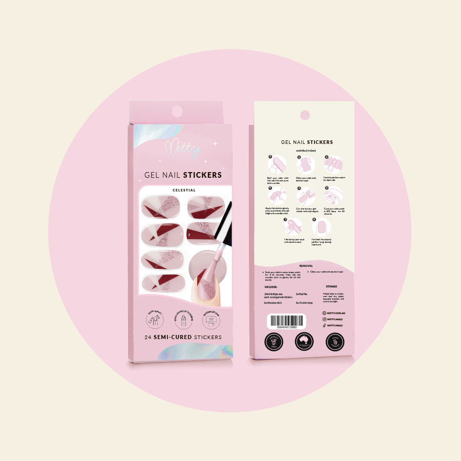 Semi Cured Gel Nail Stickers - Celestial Design | Long-Lasting DIY Manicure Kit for Home & Salon Use | Perfect for Parties, Weddings, and Special Occasions