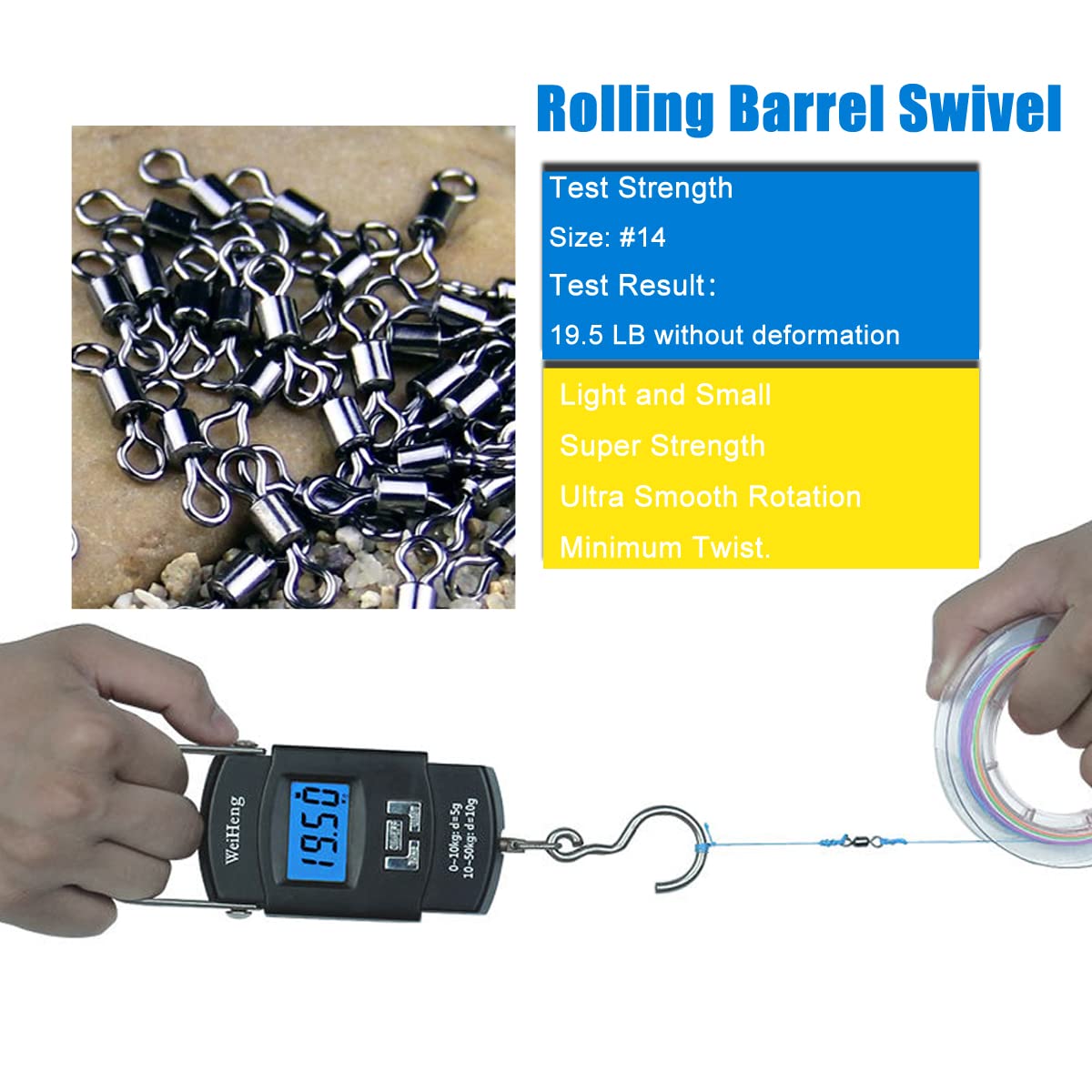 **50/300pcs Stainless Steel Rolling Barrel Fishing Swivels – High Strength Saltwater & Freshwater Fishing Tackle – Black Nickel Hook Line Connector for Bass, Trout & Offshore Fishing**