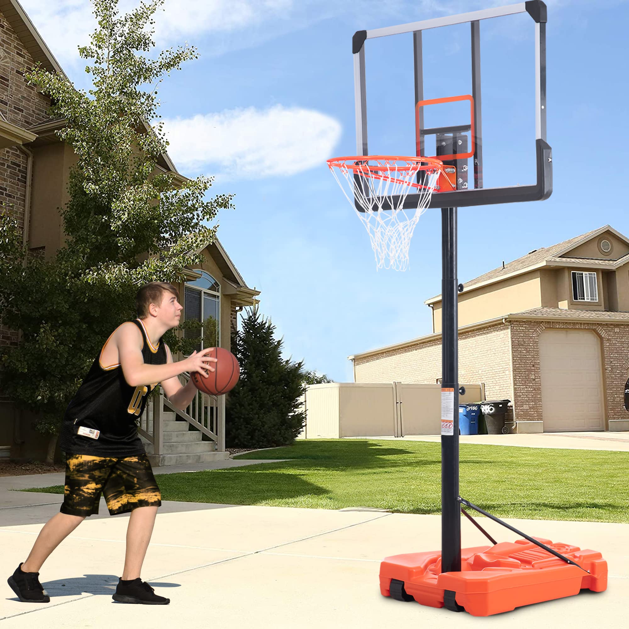 Adjustable Portable Basketball Hoop - 6.6 to 10ft Height Outdoor Basketball System for Youth & Adults | Perfect for Driveway, Backyard & Park Games