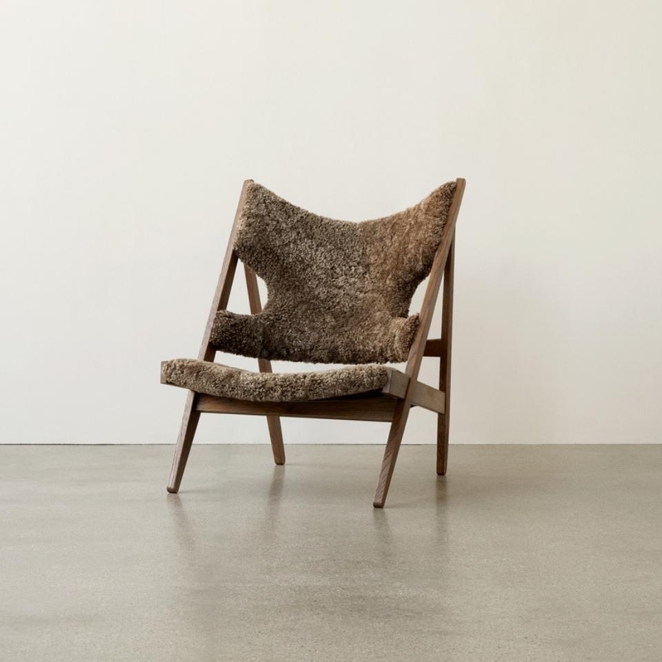 PRE ORDER AUDO CPH Knitting Lounge Chair - Dark Stained Oak Base with Sheepskin Upholstery - Modern Scandinavian Design for Living Room, Bedroom or Nursery