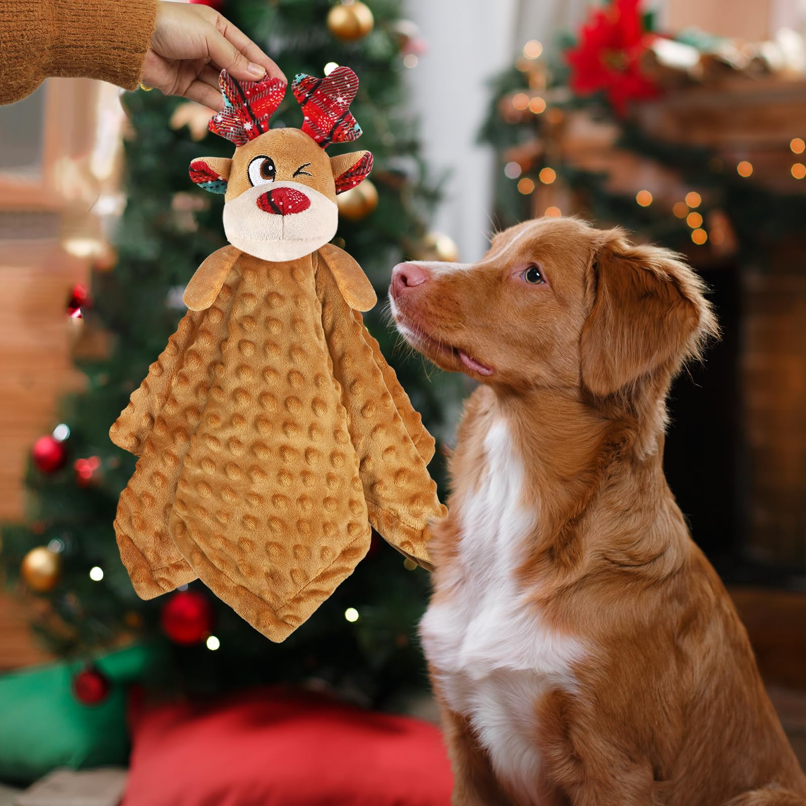 Christmas Squeaky Dog Toys for Small Medium Large Dogs - Soft Plush No Stuffing Puppy Chew Toys, Durable Bite-Resistant Xmas Reindeer for Aggressive Chewers - Perfect for Holiday Playtime, Training & Interactive Bonding