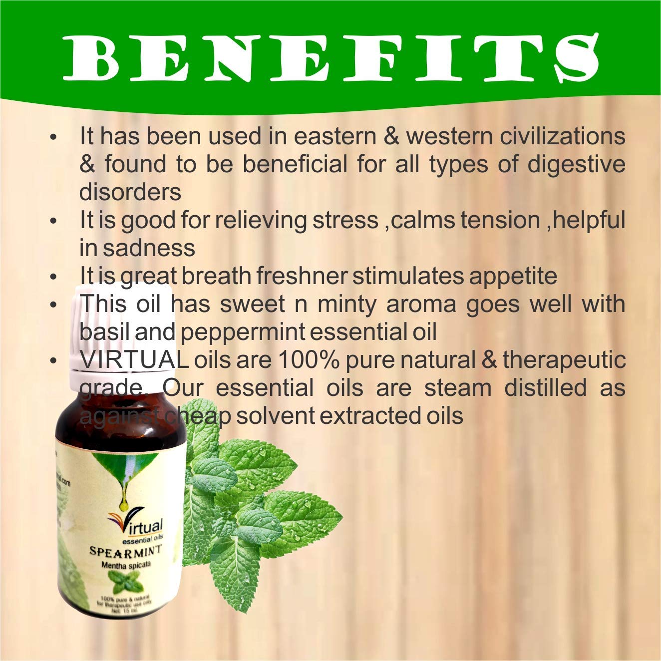 100% Pure Natural Therapeutic Grade Spearmint Essential Oil for Skin & Hair Care - 15ml Aromatherapy Oil for Relaxation, Stress Relief & DIY Beauty Products