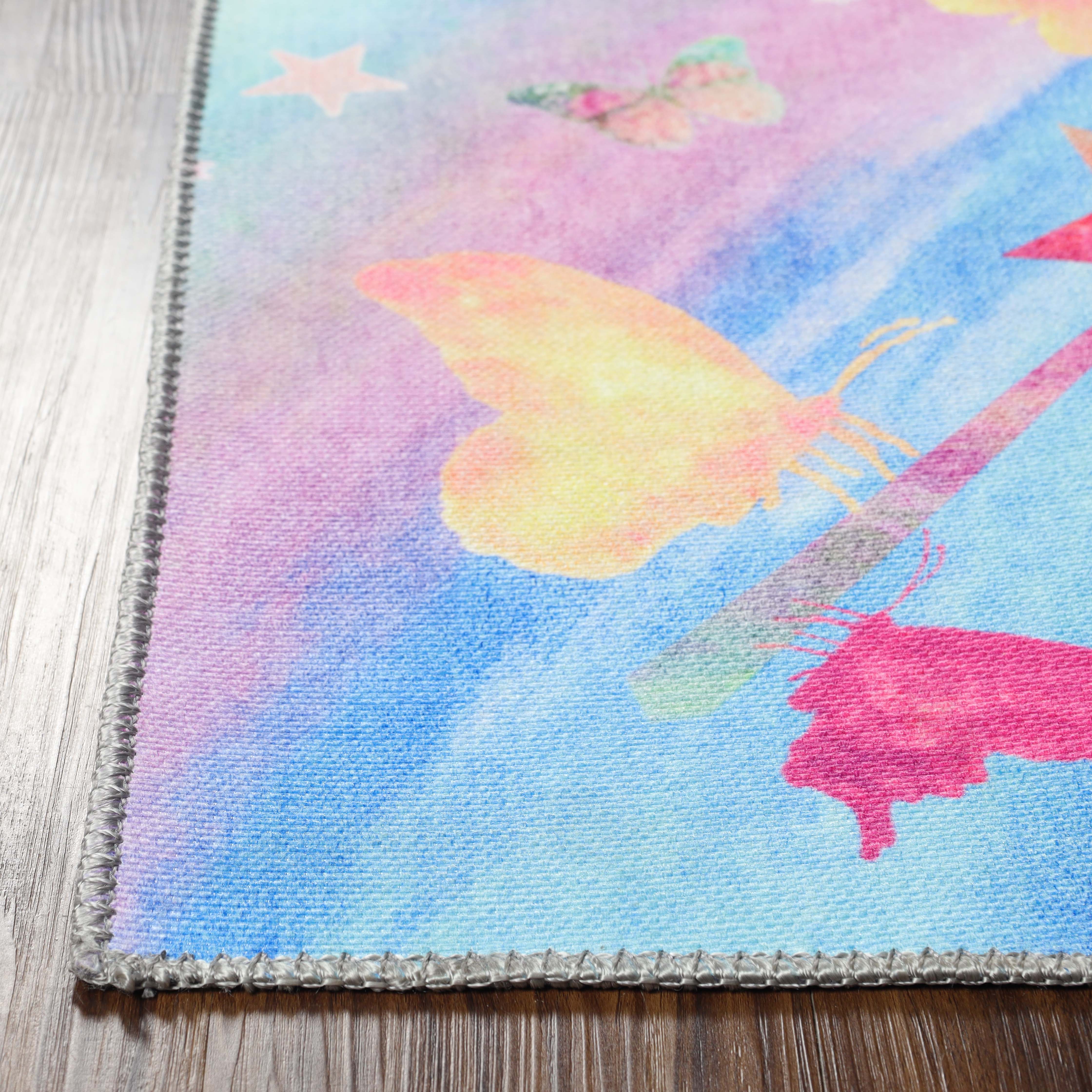 Non-Slip Butterfly Kids Playroom Rug - Washable Nursery Carpet for Toddlers & Children - Soft Indoor Floor Mat for Play Areas, Bedrooms & Daycare