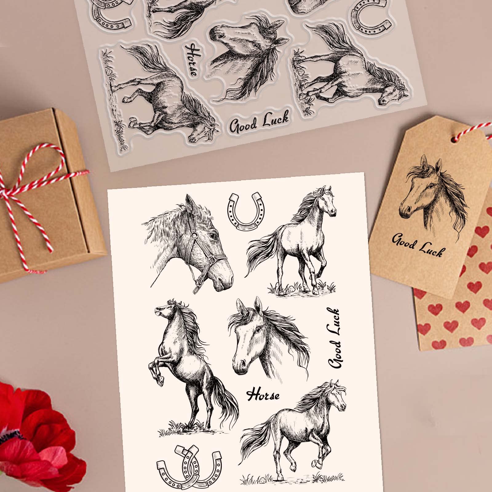 CRASPIRE Clear Horse Silicone Stamps - U-Shaped Hoof Design for Scrapbooking, Card Making, DIY Photo Albums, Birthday & Thanksgiving Cards - 4.3 x 6.3 x 0.1 Inch - Perfect for Crafting, Journaling, and Handmade Greeting Cards
