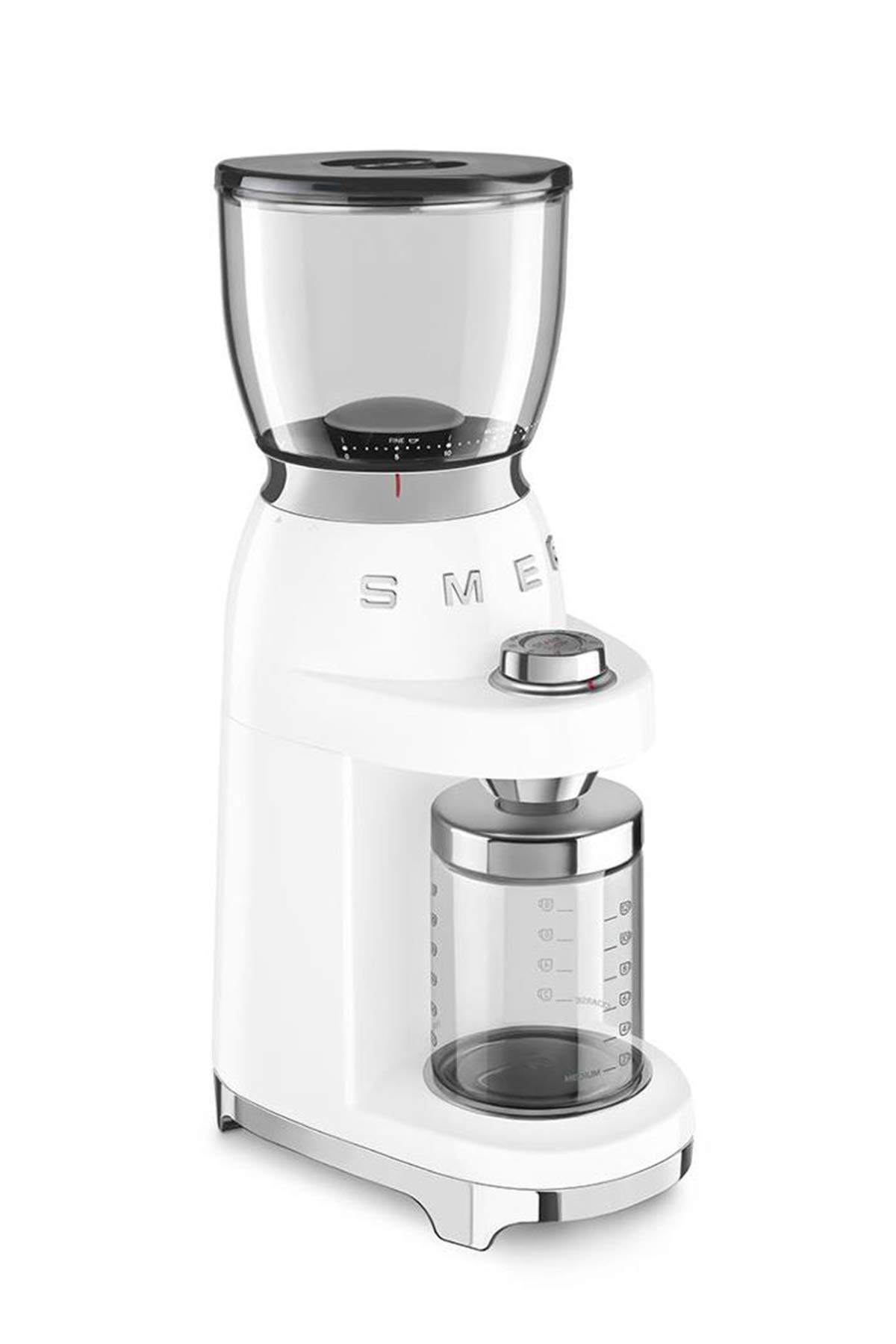 SMEG White Electric Coffee Grinder for Fresh Ground Beans - 11+ Cup Capacity - Perfect for Home, Office & Espresso Brewing