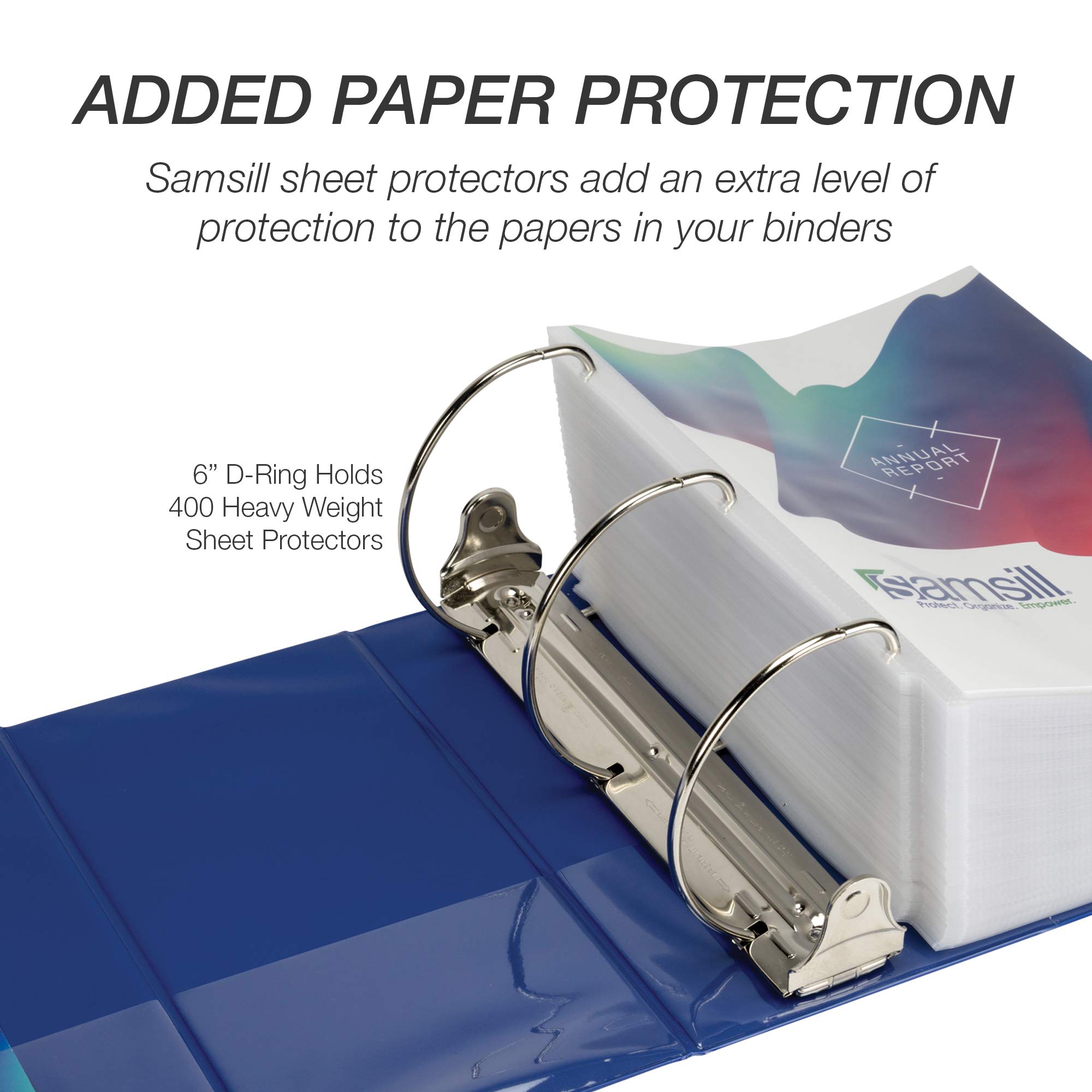 Samsill 6 Inch Durable Locking D Ring Binder - Made in USA, Customizable Clear View, Blue, 2 Pack (Holds 1225 Pages Each) - Perfect for School, Office & Document Organization