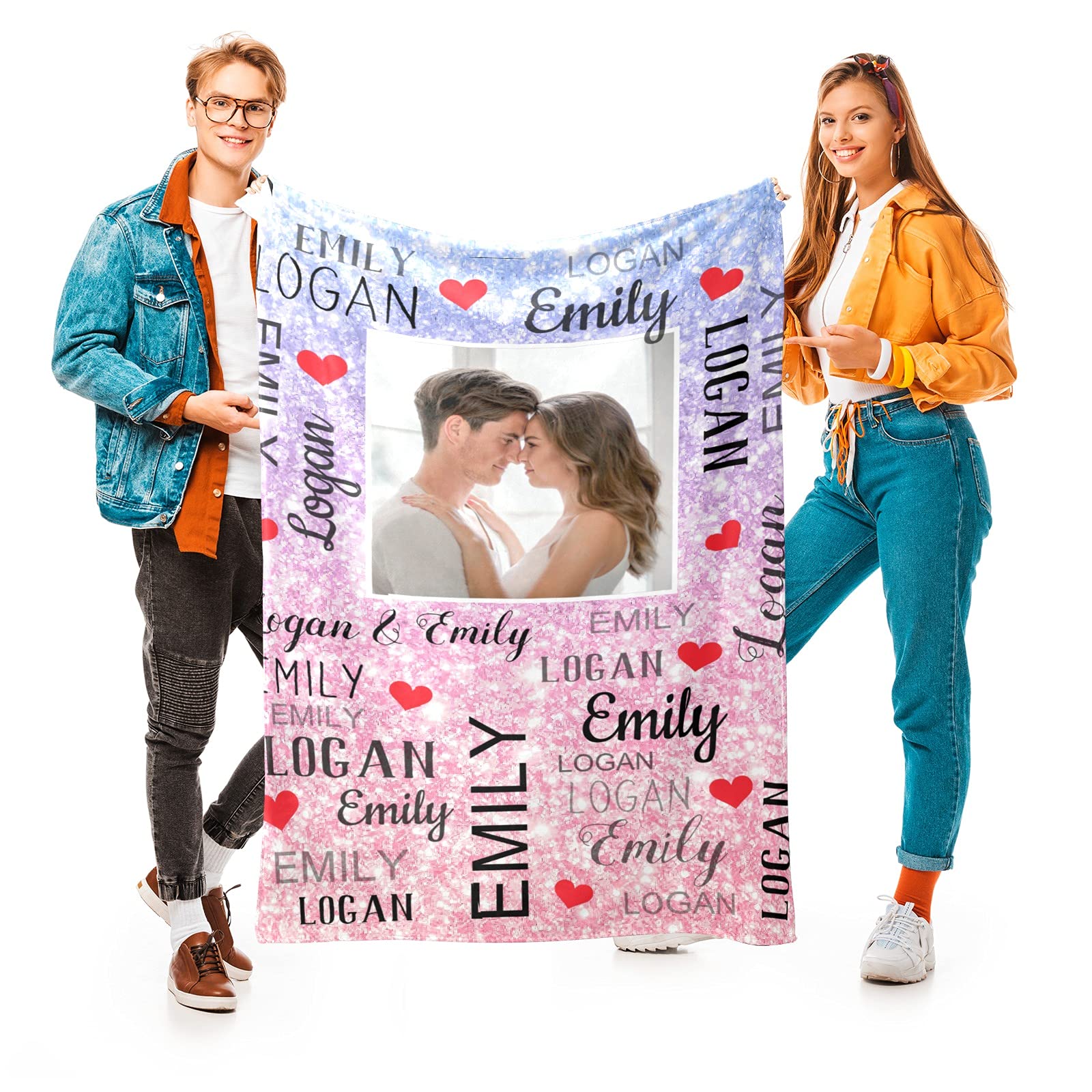 Personalized Photo Blanket for Couples - Custom Valentine's Day & Christmas Gift for Boyfriend/Girlfriend (60