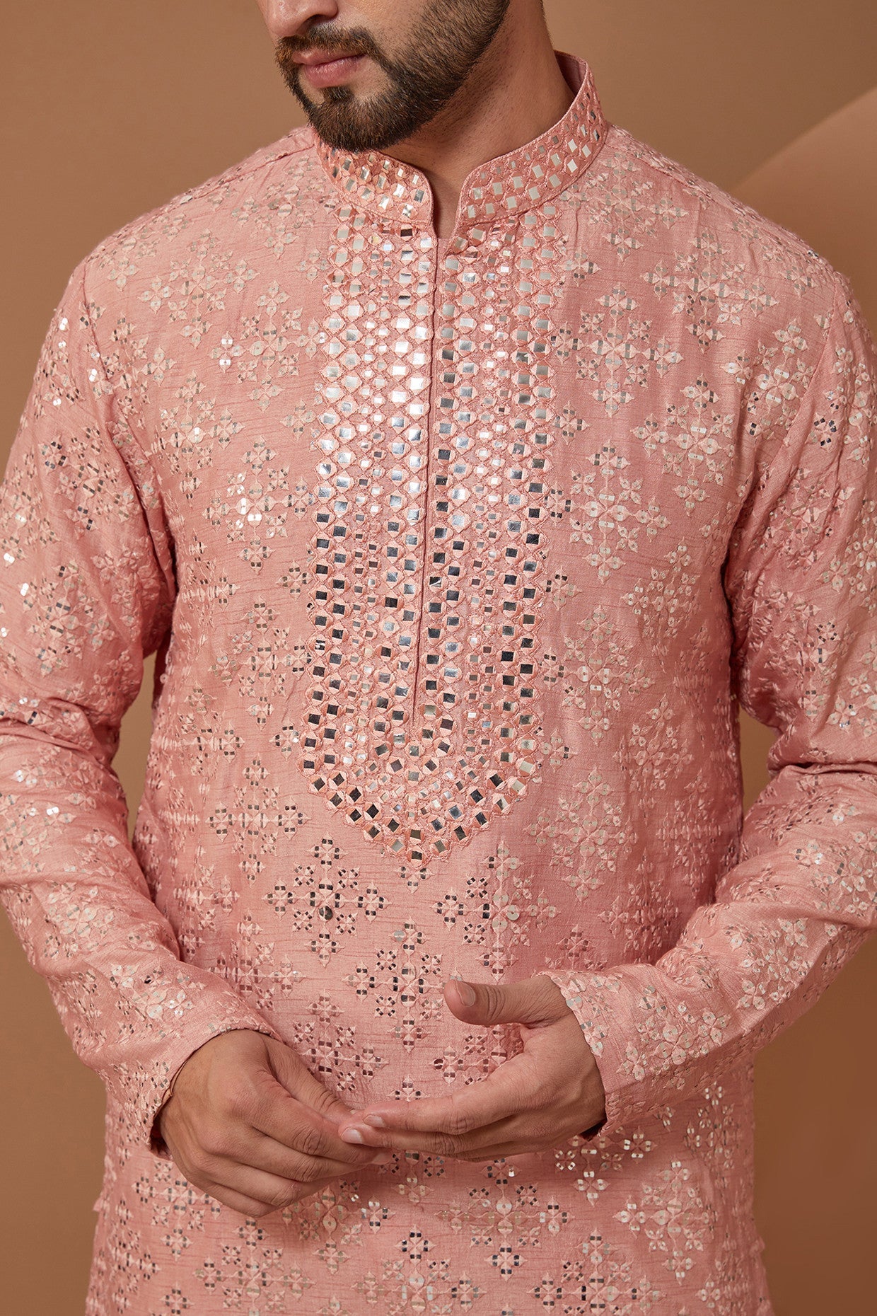 Stylish Peach Mirrorwork Kurta for Women | Traditional Indian Embroidered Tunic Top | Perfect for Festivals, Weddings & Casual Wear
