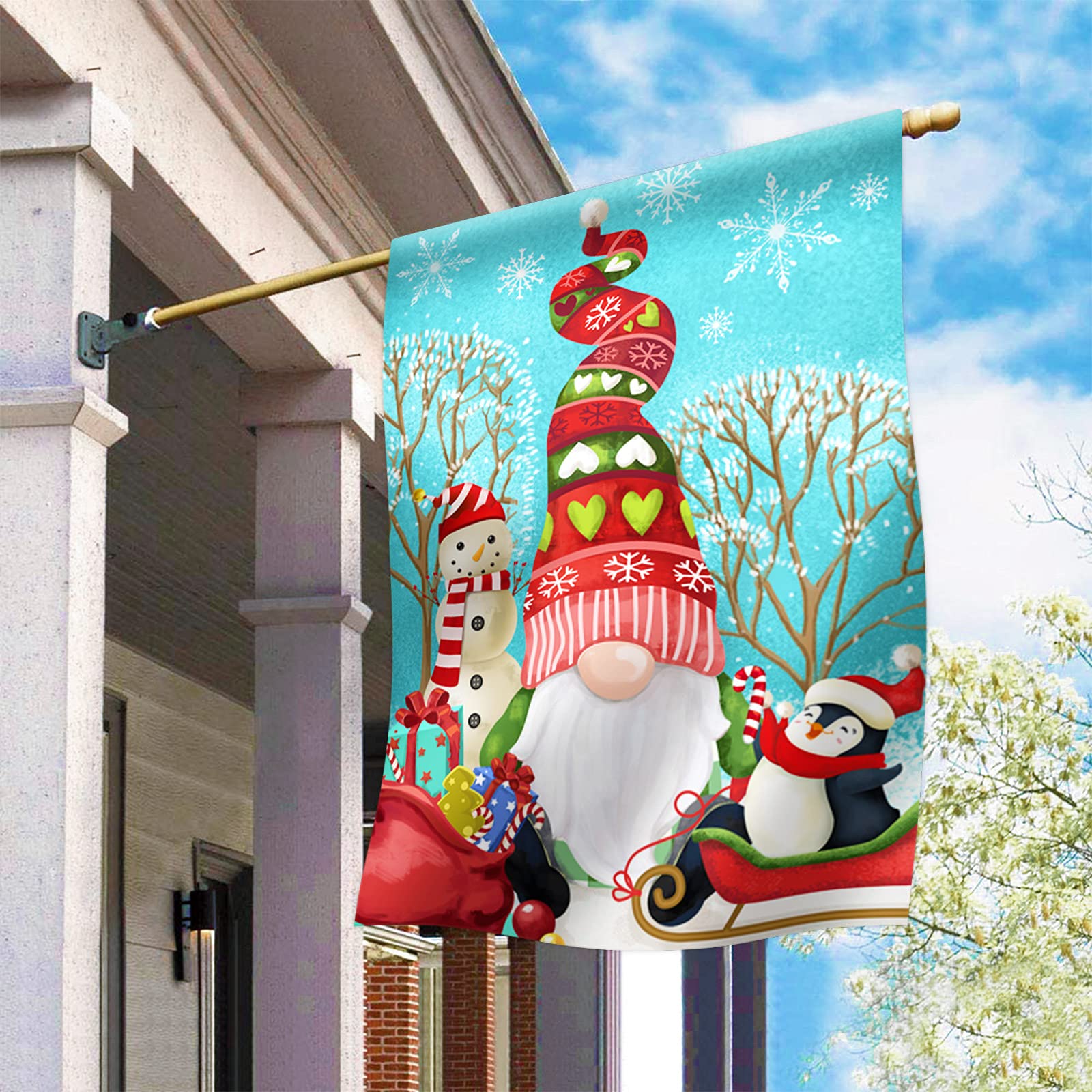 Christmas Gnome with Snowman & Penguin Outdoor Yard Flag - 28