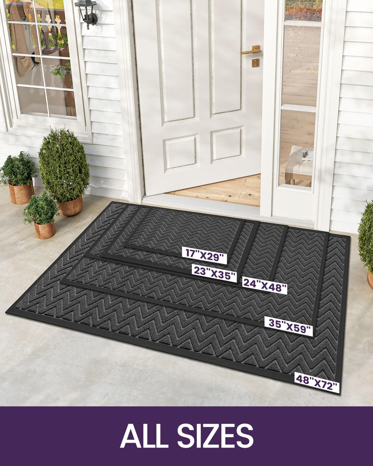 DEXI Heavy Duty Rubber Backed Doormat - 3x2 Feet Stain & Fade Resistant Low-Profile Entrance Mat - Chevron Dark Grey for Front Door, Outside Entryway - Perfect for Home, Office & High Traffic Areas
