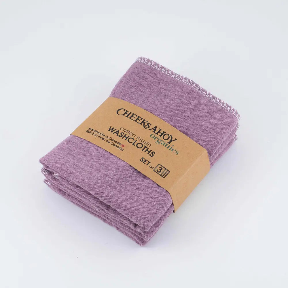 Organic Muslin Washcloths 3-Pack for Babies - Soft & Gentle Lilac Washcloths | Perfect for Newborn Bath Time, Face Cleaning & Sensitive Skin Care