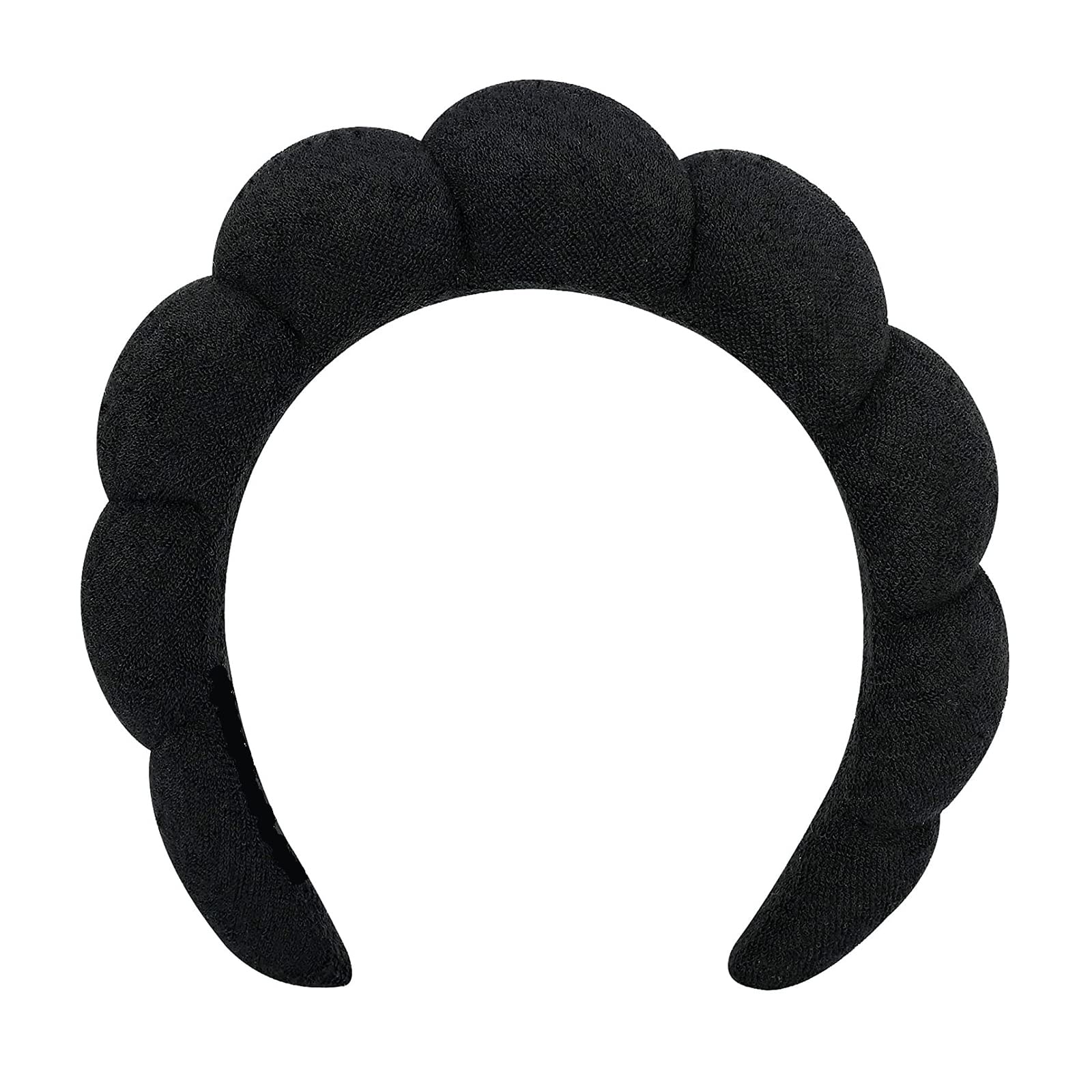 Puffy Spa Headband for Women - Soft Makeup & Skincare for Shower & Yoga (Black)