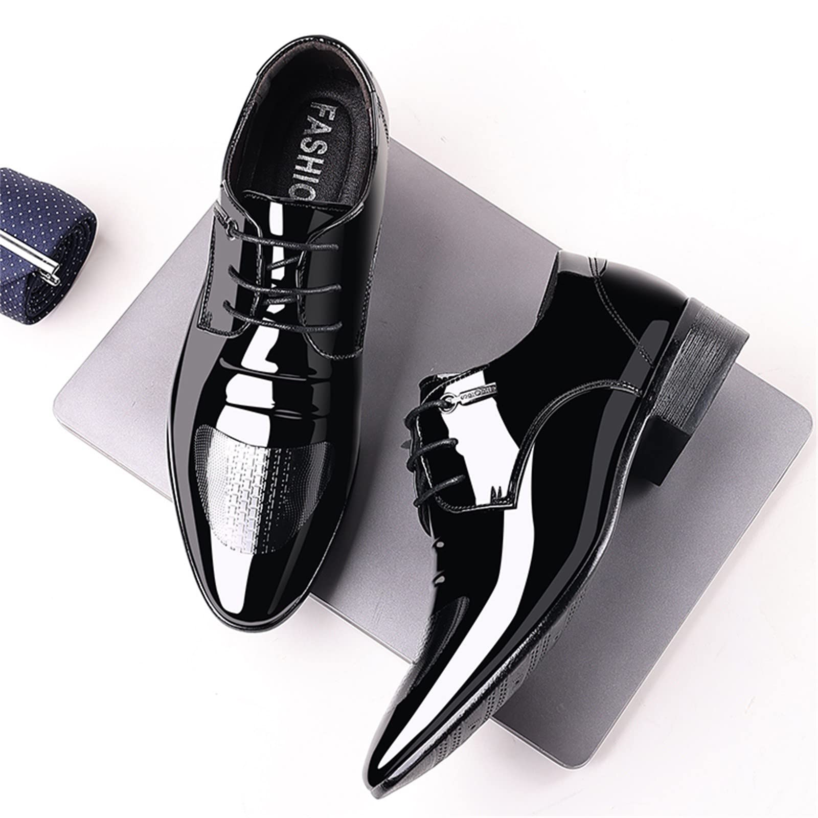 IQYU Men's Leather Casual Shoes - British Style Lace-Up Low Heel Slip-On Slippers for Men (Size 38) - Solid Black Fashion Footwear for Summer & Autumn | Perfect for Office, Travel & Everyday Wear