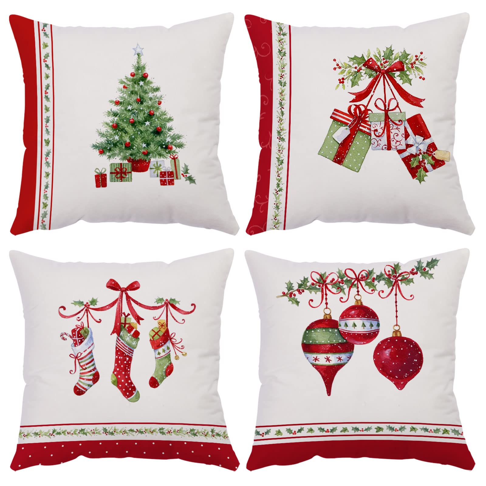 YeeJu Set of 4 Christmas Tree Velvet Pillow Covers 20x20 Inch - Holiday Decor Throw Pillow Cases for Sofa, Couch & Home Decor - Perfect for Winter Celebrations, Xmas Parties & Cozy Living Room Decorations