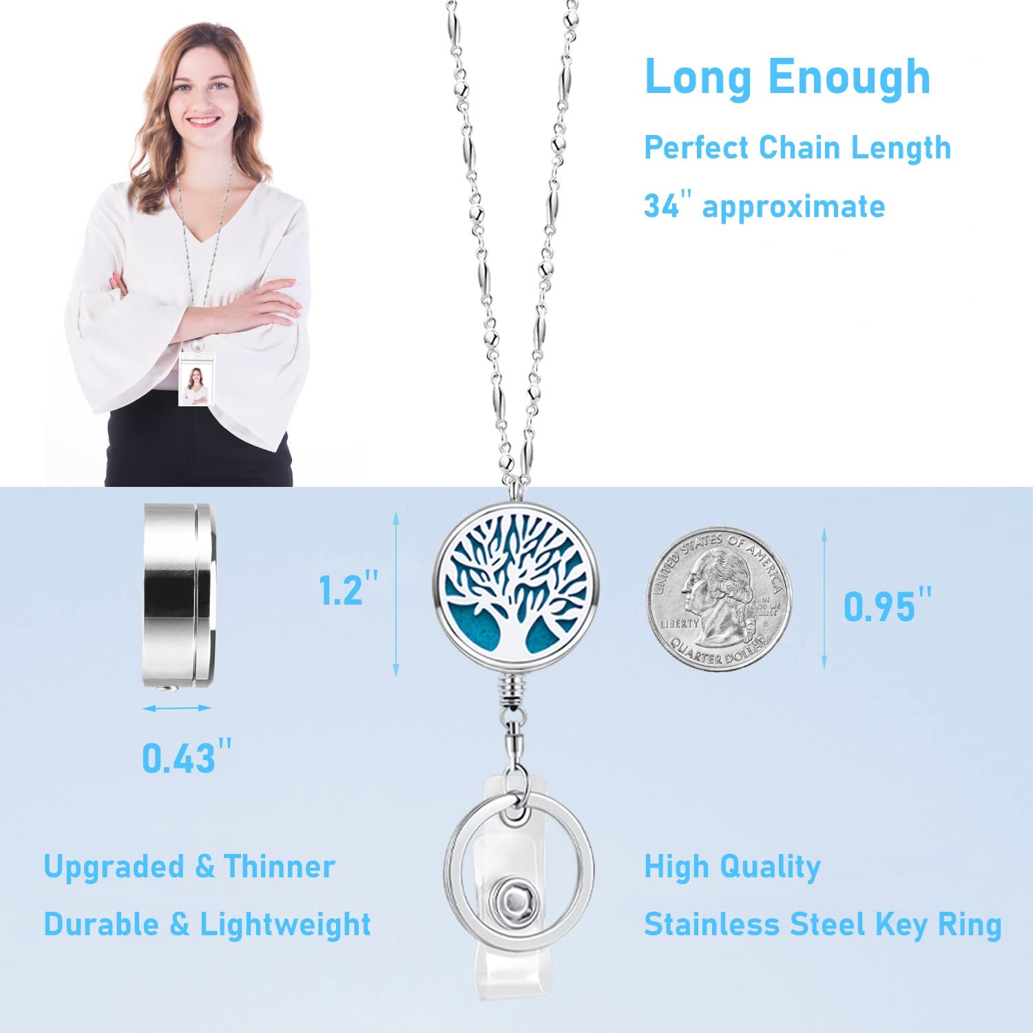 Retractable Lanyard for ID Badges & Keys - Cute Beaded Badge Holder for Nurses, Teachers (Tree of Life Design) - Perfect for Work & Graduation Gifts