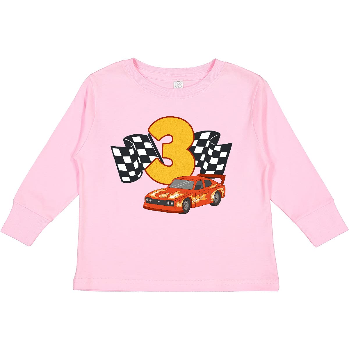 Inktastic Number 3 Race Car Toddler Long Sleeve Cotton T-Shirt - Comfortable Kids Shirt for Racing Fans, Birthday Gifts & Playtime Outfits