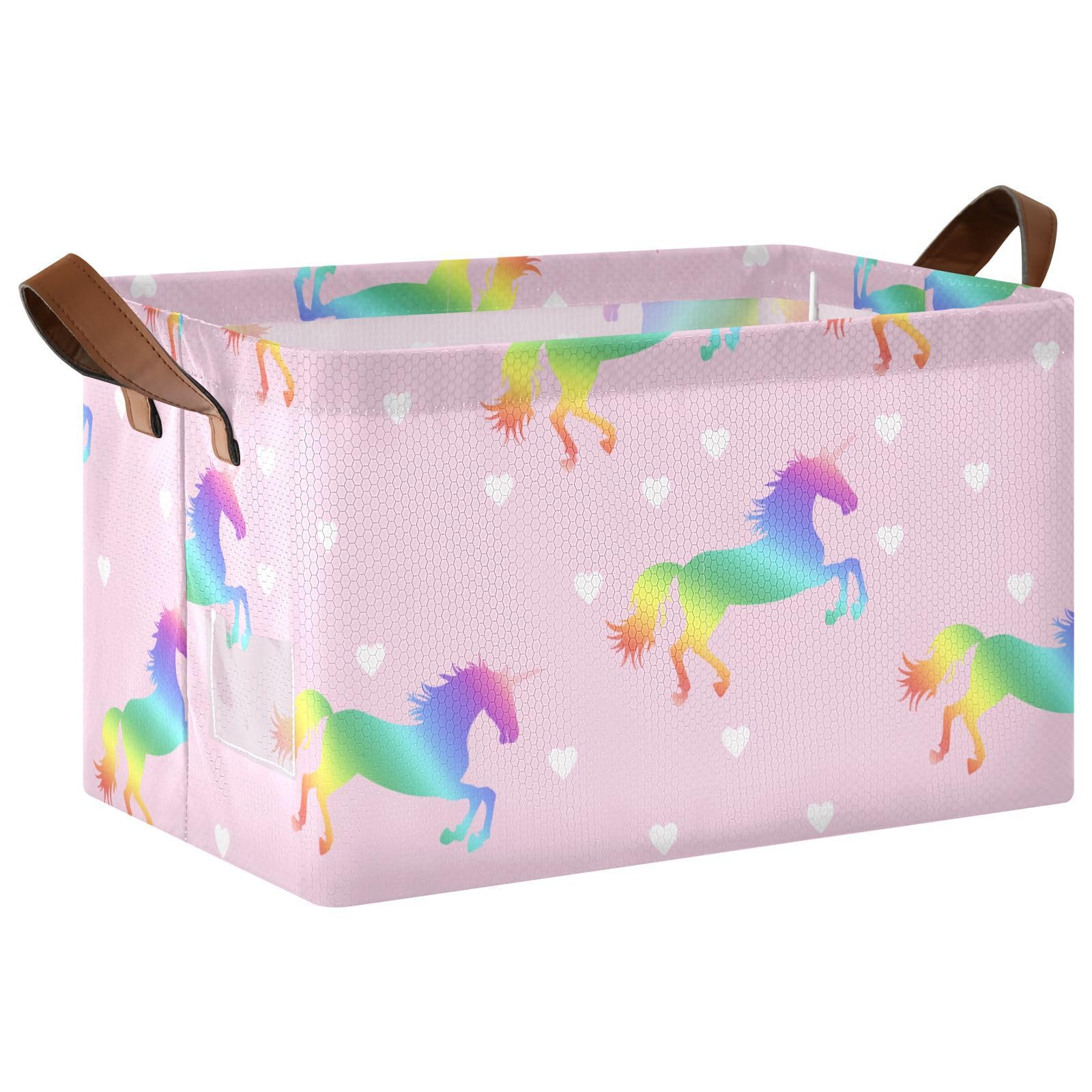 Emelivor Hearts Rainbow Unicorns Storage Bins - Foldable Organizer Baskets with Handles for Shelves, Dorm, Office, Nursery & Closet - Perfect for Books, Toys & Home Organization