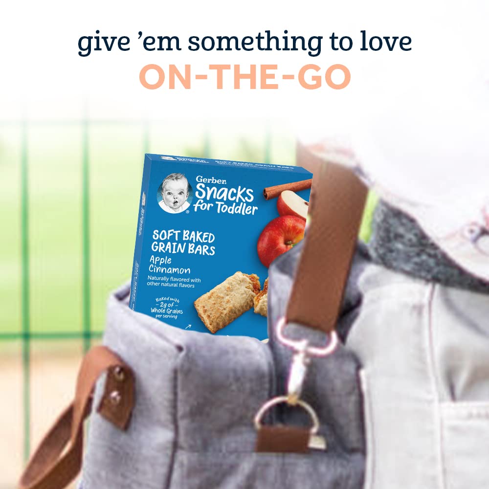 Gerber Toddler Snacks - Soft Baked Grain Bars, Apple Cinnamon Flavor, 5.5oz (8 Pack) | Healthy Baby Snacks for On-the-Go, Daycare & Travel