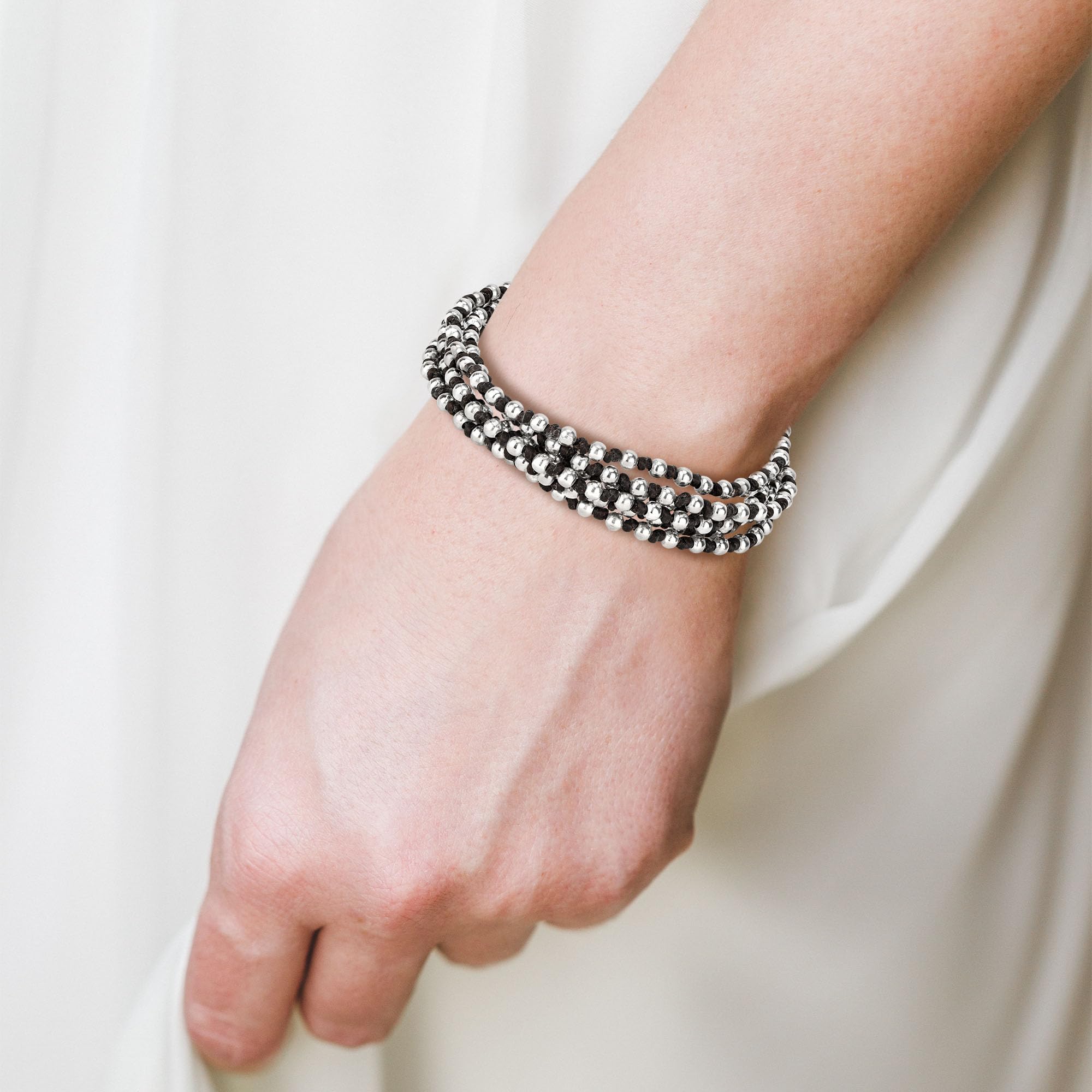 AeraVida Sterling Silver Beads Melody 6-Strand Cotton Wax Rope Toggle Bracelet for Women | Boho Chic Jewelry for Everyday Wear & Special Occasions