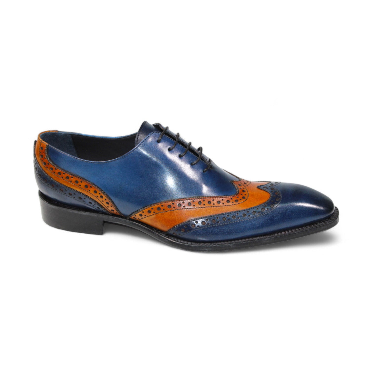 Duca Di Matiste Andora Navy Gold Luxury Men's Dress Shoes | Formal Business Oxfords for Weddings & Office Wear