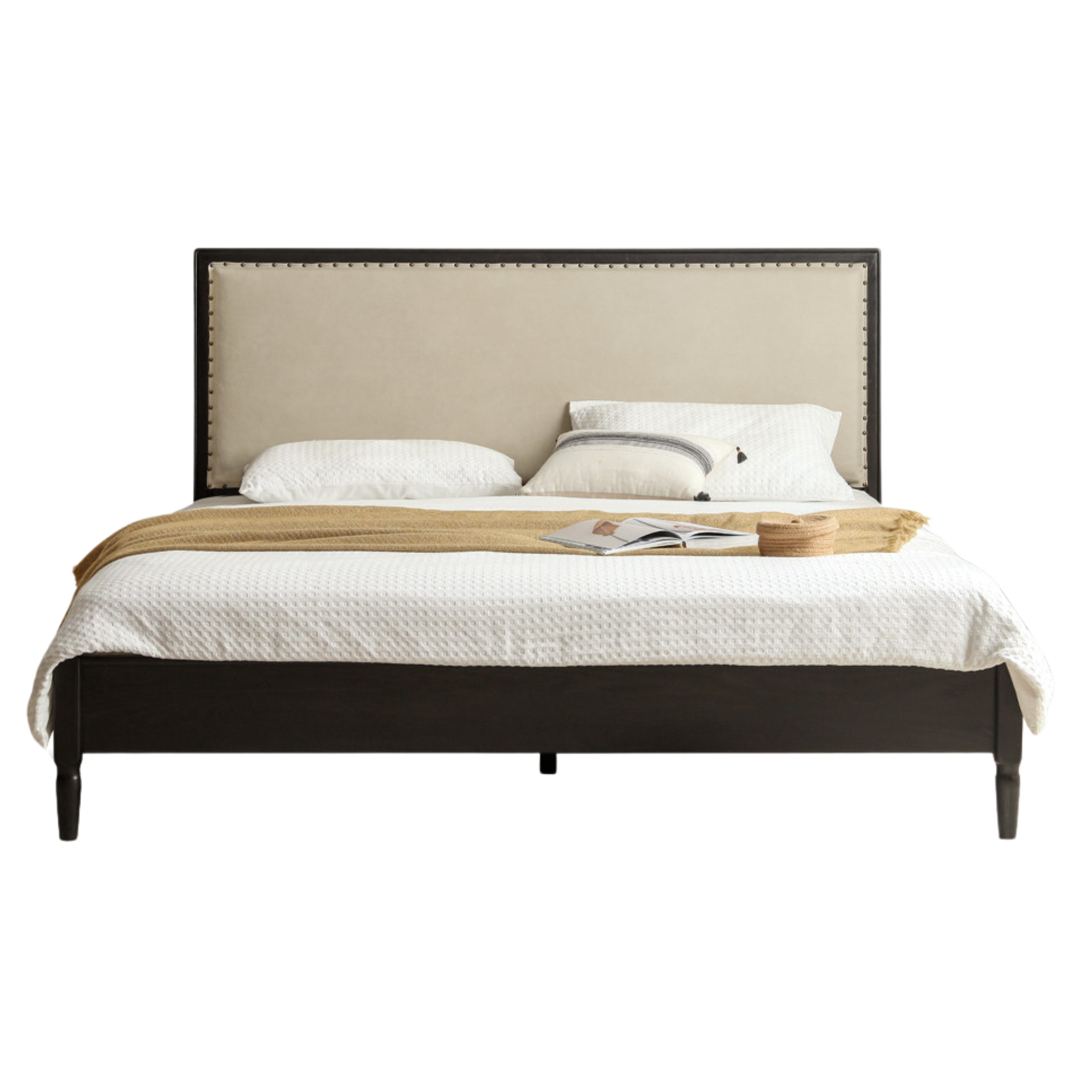 Solid Oak Wood American Soft Back Bed - Durable & Stylish Bed Frame for Bedroom, Guest Room, or Master Suite