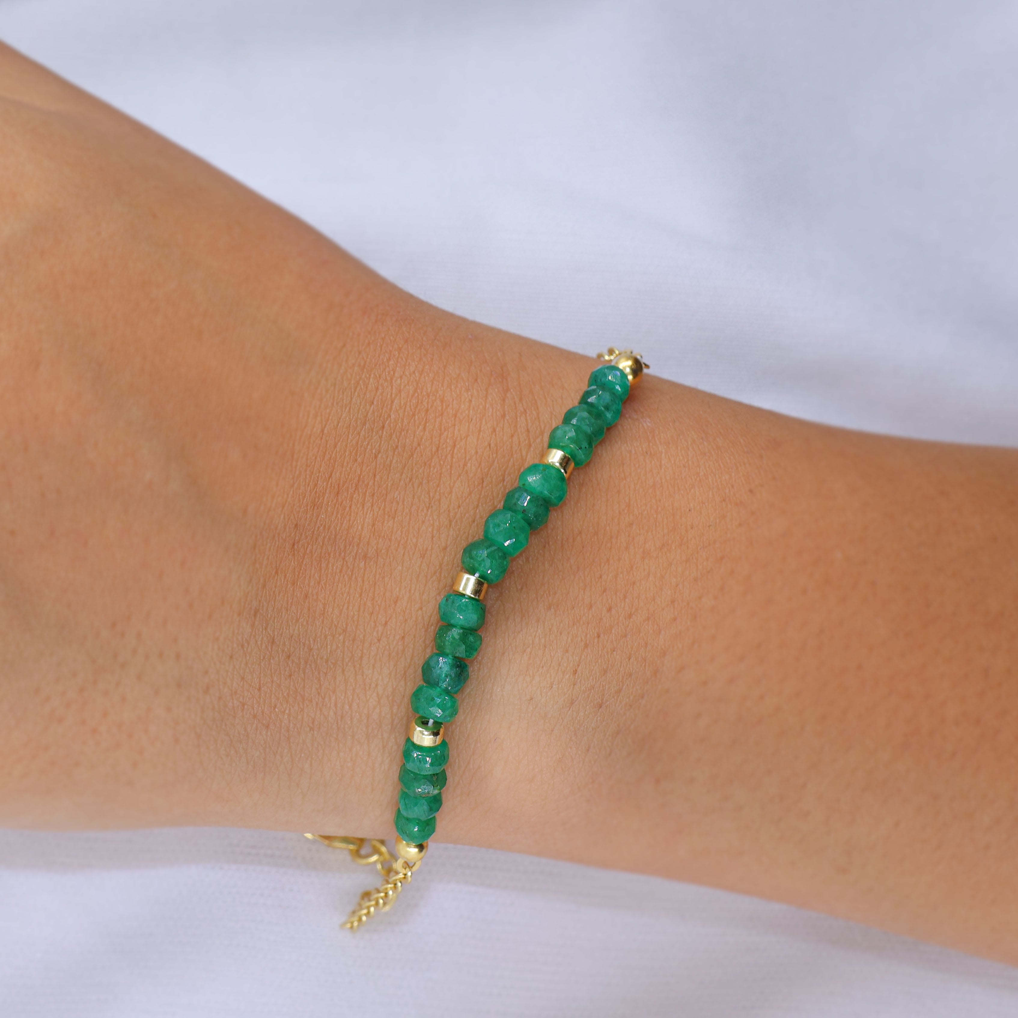 Natural Emerald Beads Yellow Gold Filled Bracelet for Women - Elegant Jewelry Gift for Birthday, Anniversary & Special Occasions