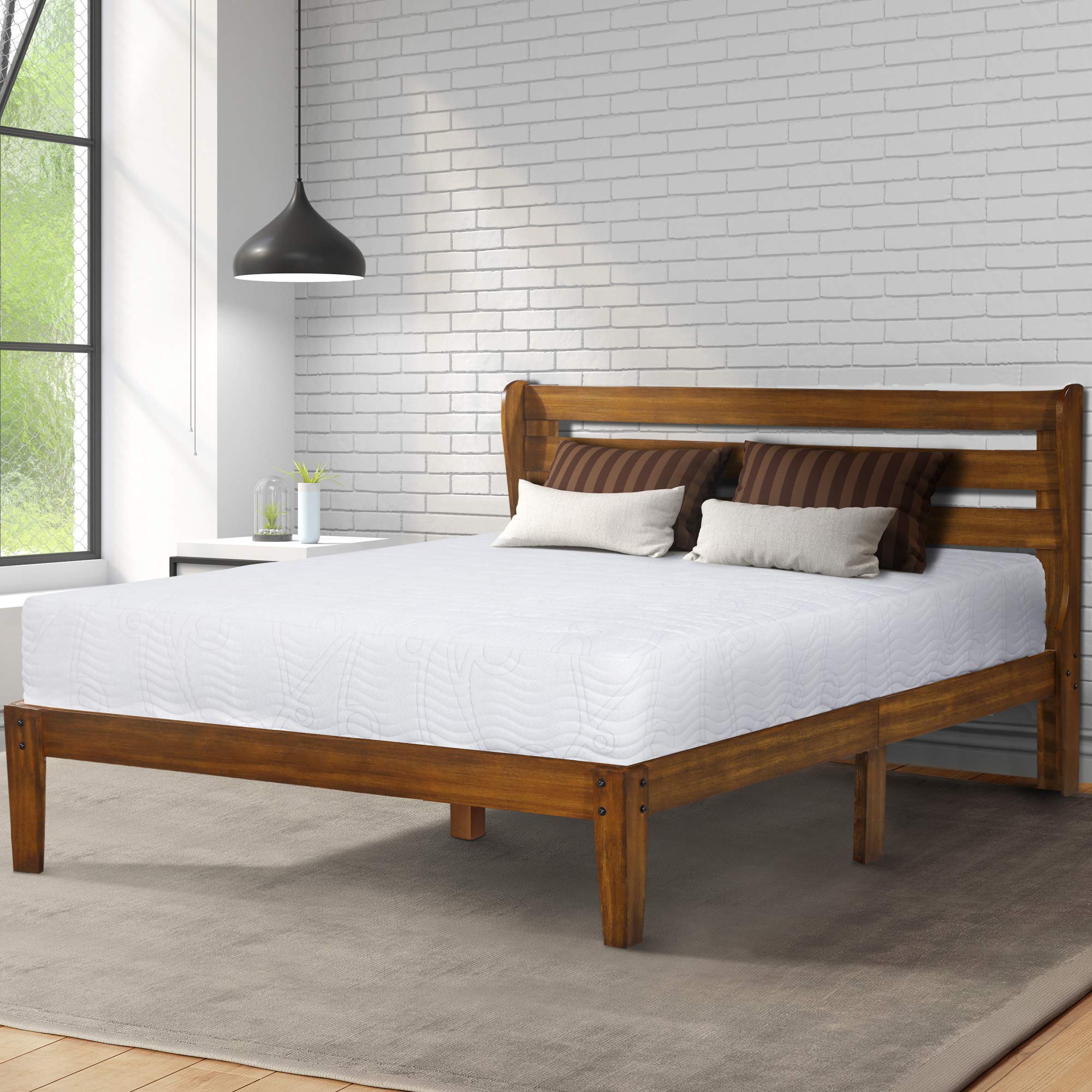 PrimaSleep Full Size Platform Bed Frame with Wooden Headboard - Sturdy Wood Slat Support, Brown Finish - Perfect for Modern Bedrooms & Guest Rooms