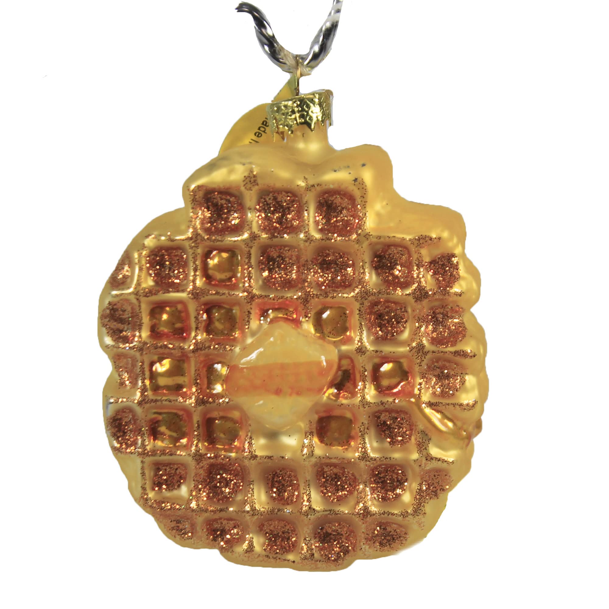 3.25 Inch Brown Glass Waffle Ornament - Maple Syrup Eggo Toast Breakfast Decor - Perfect for Christmas Tree Decorations & Holiday Gift Giving
