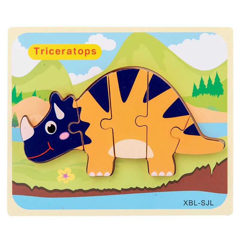 Montessori Baby Wooden Dinosaur 3D Puzzle Toy - Educational Learning Jigsaw for Toddlers & Kids - Perfect for Preschool STEM Activities & Birthday Gifts