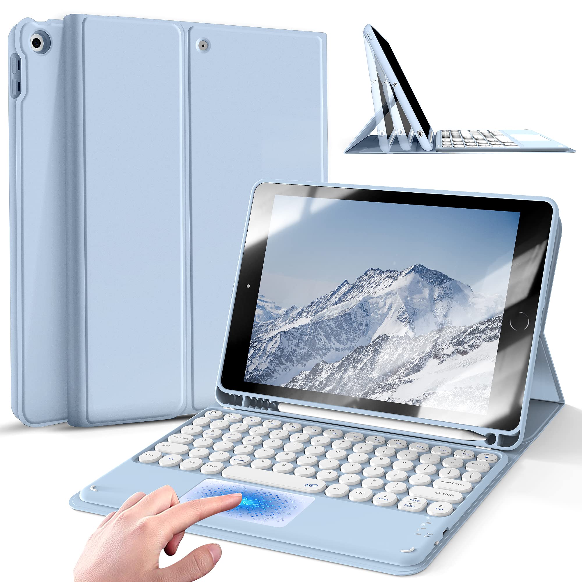 KenKe Bluetooth Keyboard Case for iPad 10.2 inch - Compatible with iPad 9th/8th/7th Generation (2021/2020/2019) - Detachable Magnetic Keyboard with Touchpad, Pencil Holder & Stand Cover (White Ice) - Perfect for Work, Study & Creative Projects