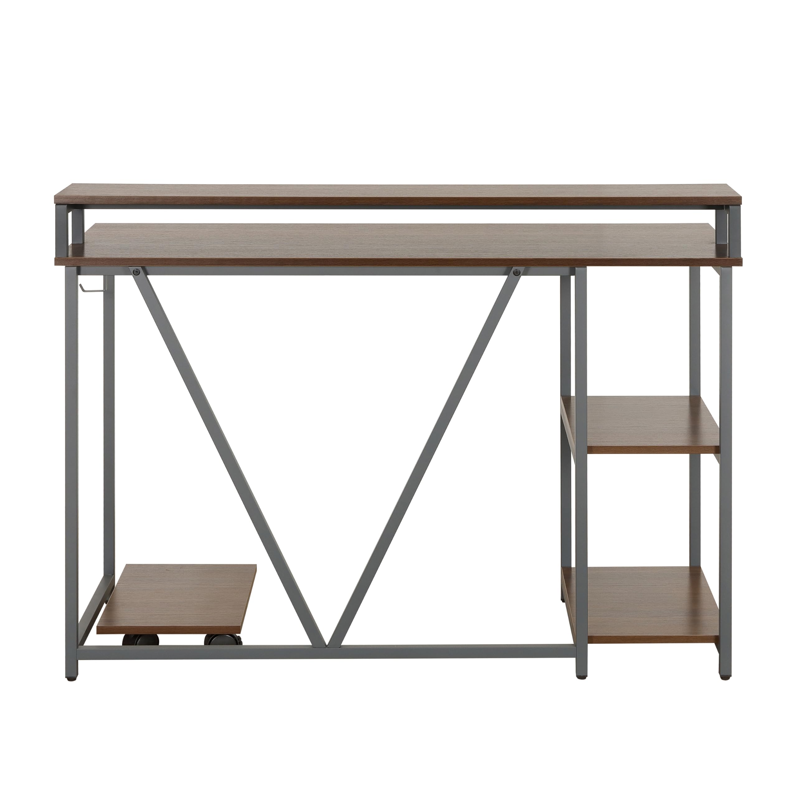 Techni Mobili Industrial Walnut Computer Desk with Storage Shelves, Monitor Stand, CPU Caddy & 2-Tier Bookshelf - Perfect Home Office Laptop Table for Small Spaces & Modern Workstations