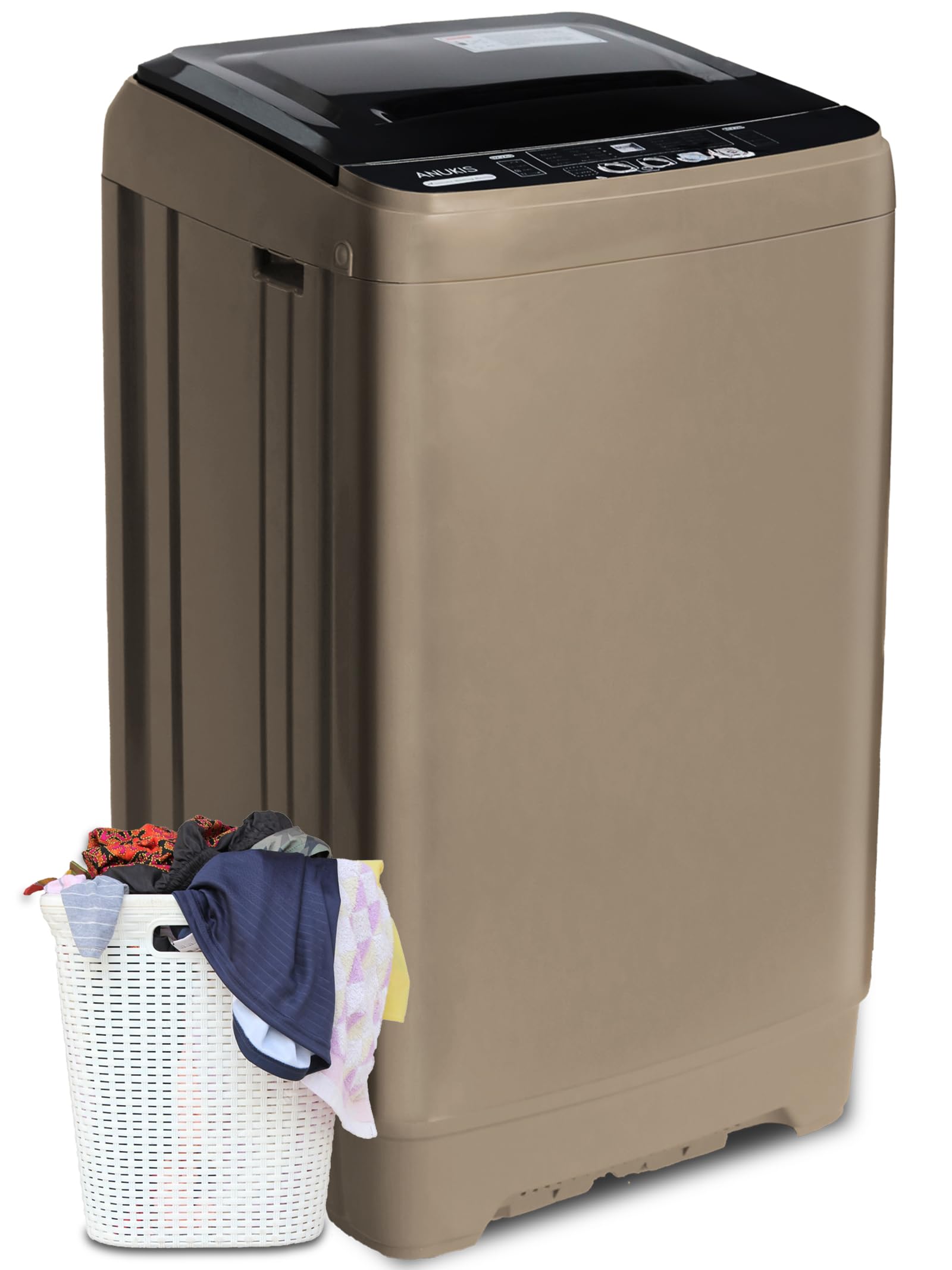 Anukis 13 lbs Portable Washing Machine - Fully Automatic Compact Washer with Drain Pump, 10 Wash Programs & 8 Water Levels - Perfect for Apartments, Dorms, RVs & Travel - Gold | Space-Saving Laundry Solution for Small Homes & Camping