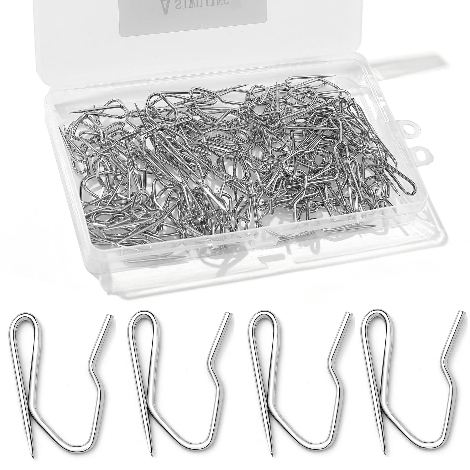 58 Pcs Heavy-Duty Metal Curtain Hooks - Silver Rustproof Steel Plated Nickel Offset Pin-On Drapery Hooks for Window, Door & Shower Curtains | Durable Hanging Solution for Home Decor, Bedroom, Living Room & Bathroom