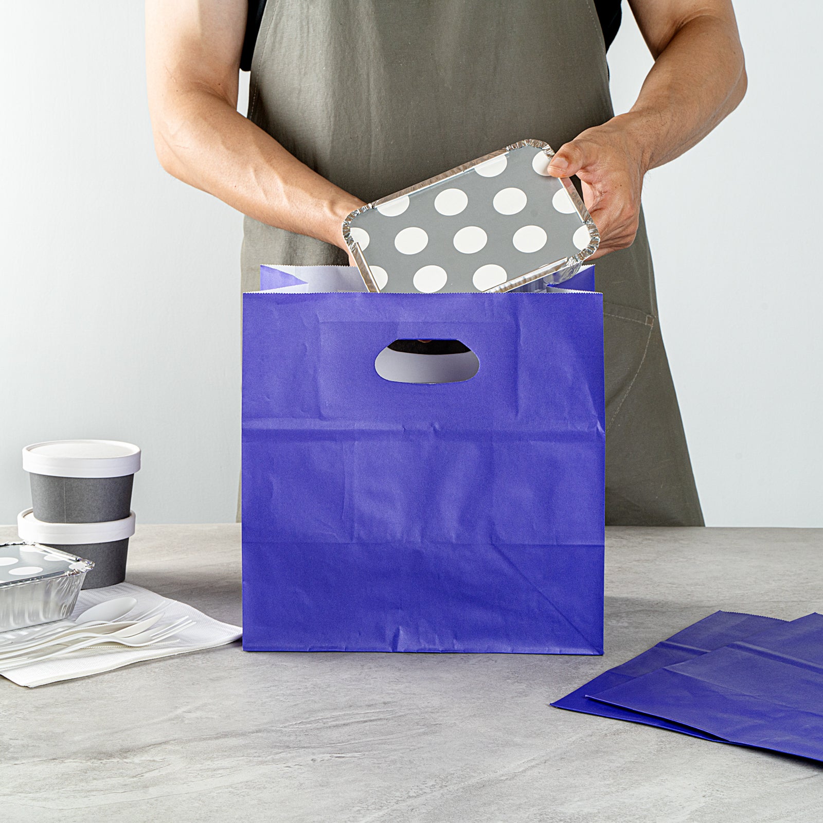 Eco-Friendly Purple Rectangle Takeout Bags with Handles - 11