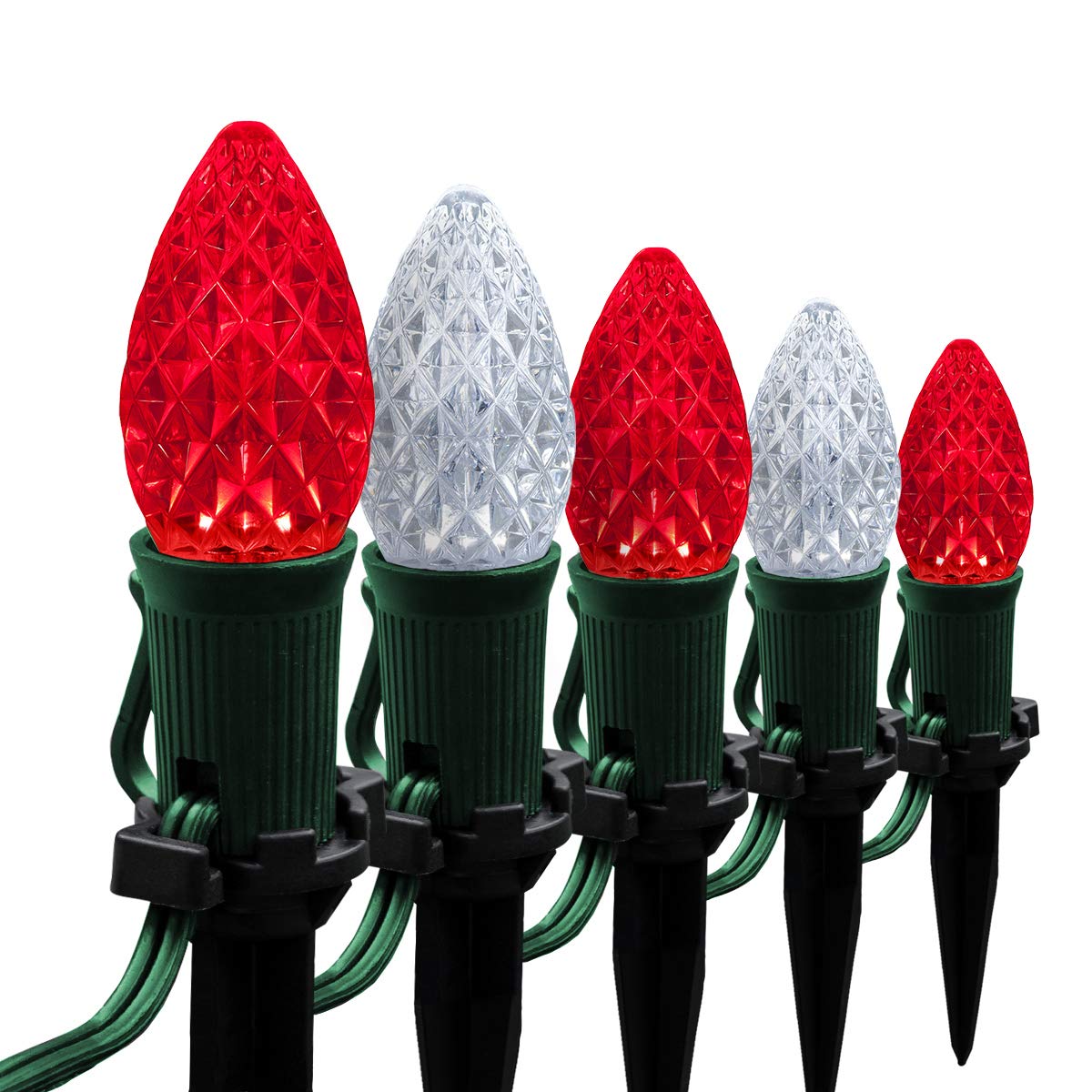 Wintergreen Lighting 50ft OptiCore LED C7 Red and White Christmas Pathway Lights - Outdoor Candy Cane String Lights with 4.5