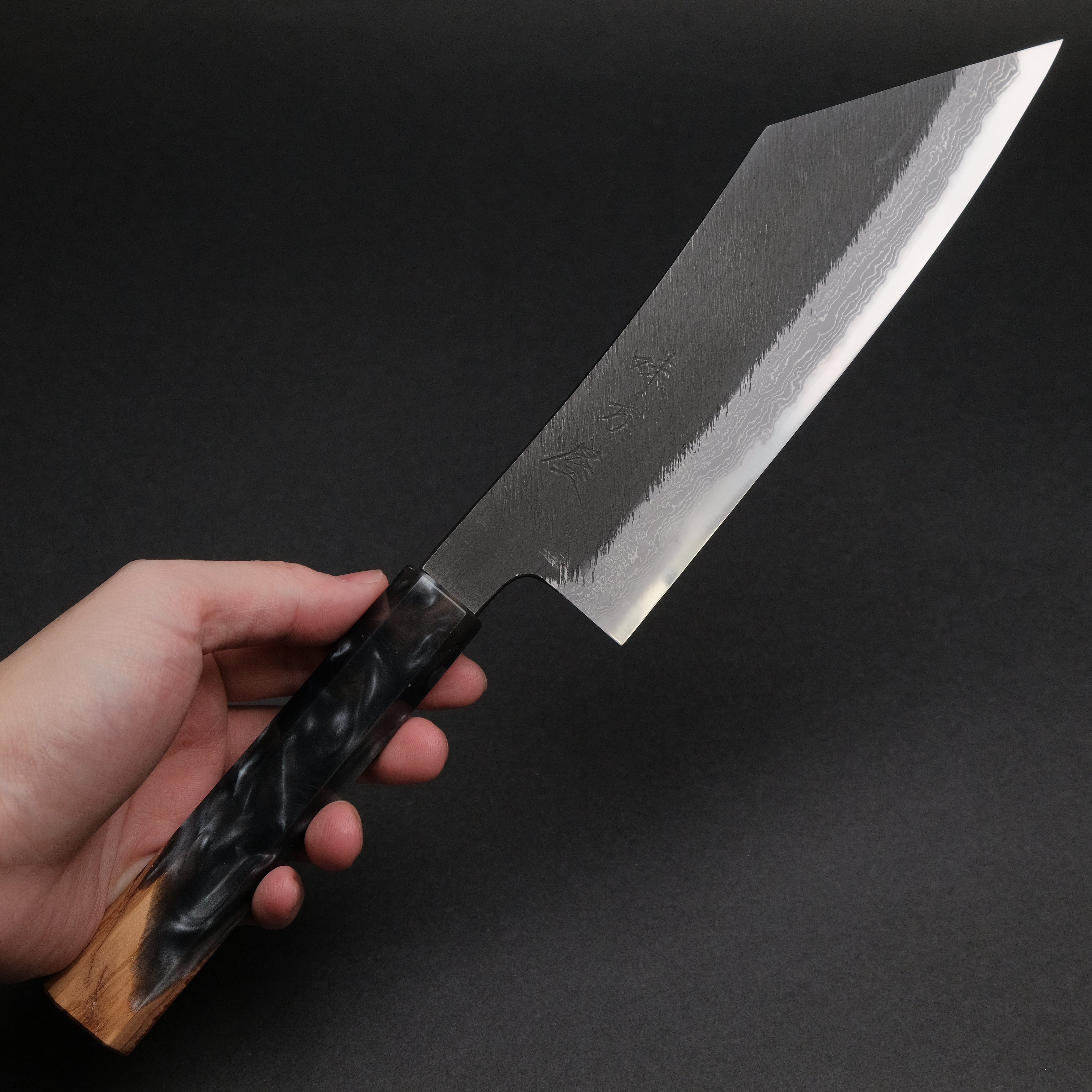 Premium Ajikataya White #2 Matsuba Damascus Hakata 180mm Kitchen Knife with Olive Wood & Resin Handle (#24) - Perfect for Sushi, Sashimi, and Japanese Cuisine Preparation