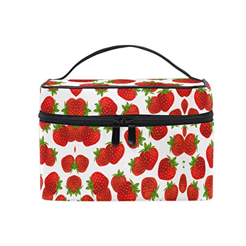 Strawberry Print Cosmetic Bag - Cute Zippered Makeup Pouch & Toiletry Organizer for Women & Girls | Perfect for Travel, Gym, and Daily Beauty Essentials Storage