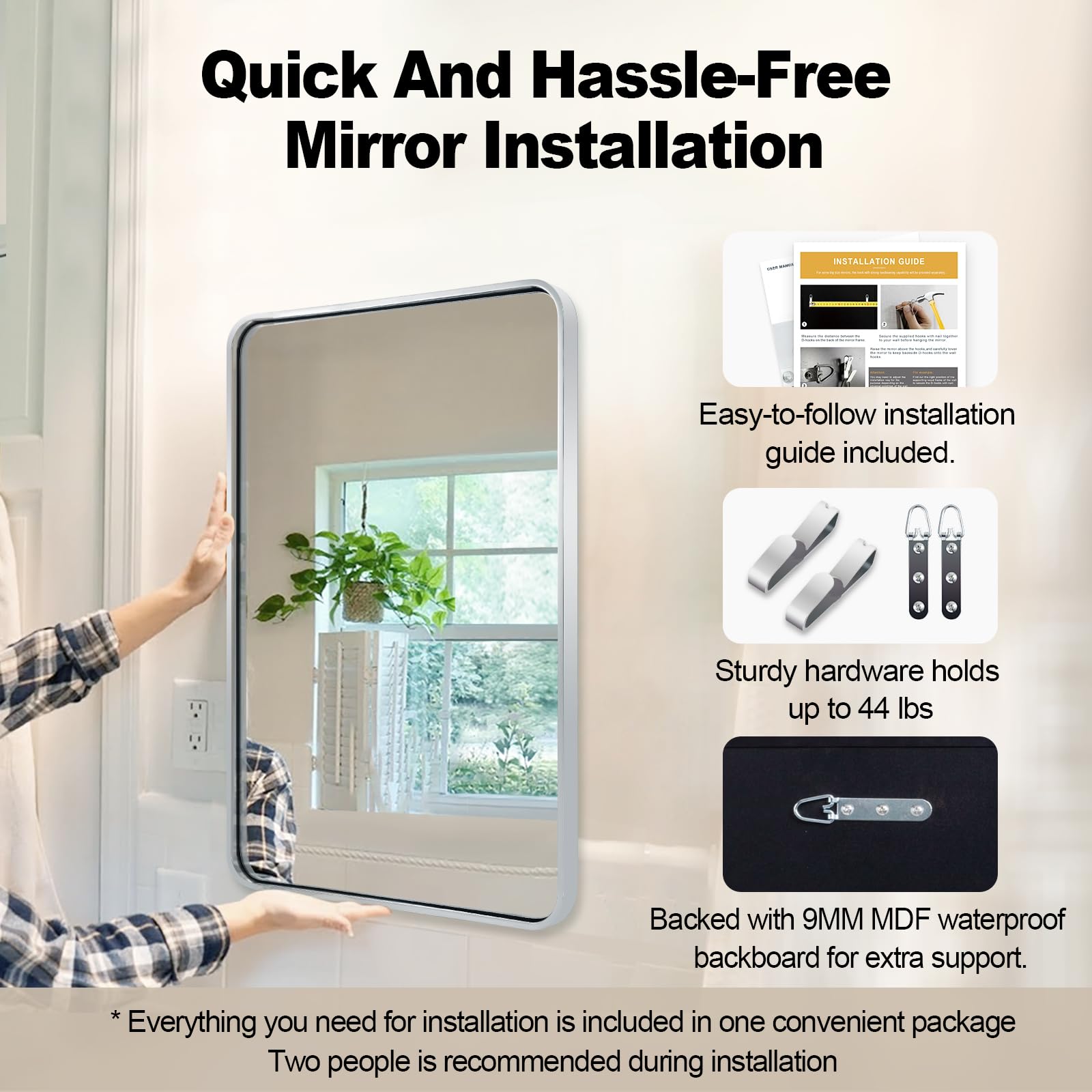 ANDY STAR 24x32 Inch Chrome Bathroom Mirror with Polished Nickel Finish - Rounded Rectangle Anti-Rust SUS304 Metal Frame Wall Mirror (1’’ Deep, Vertical/Horizontal Mount) - Perfect for Modern Bathrooms, Vanities, and Home Decor