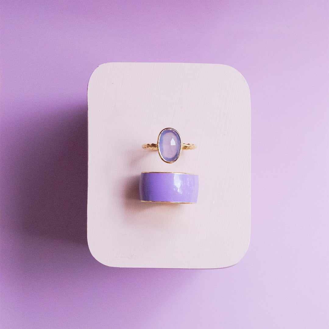JOY CIGAR BAND RING - Lavender Enamel & Gold Plated Jewelry for Women | Vintage Style Statement Ring for Parties, Weddings & Everyday Wear