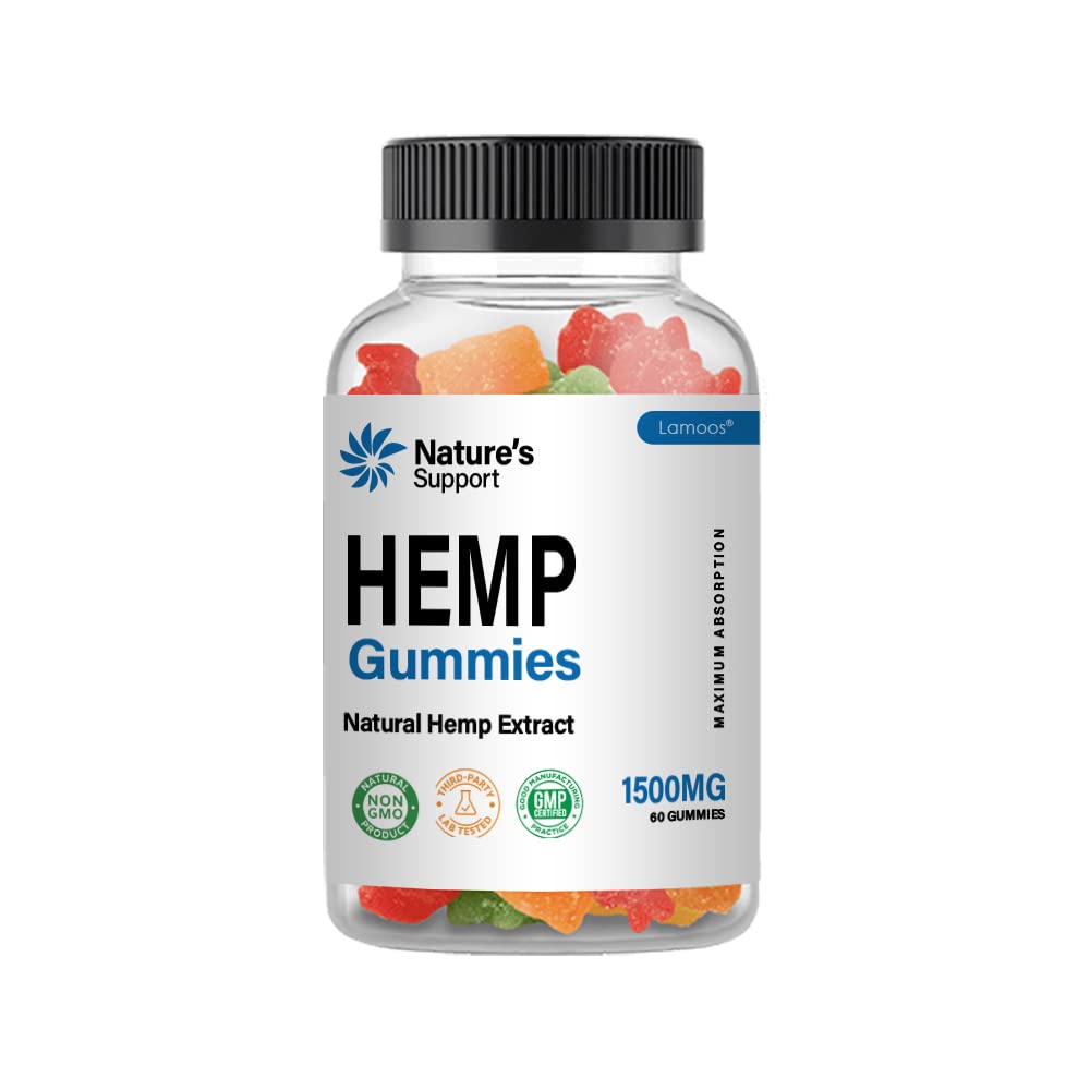 Nature’s Support Hemp Gummies - 60 Count, Natural Stress Relief & Relaxation Supplement for Adults - Perfect for Daily Wellness & Nighttime Relaxation