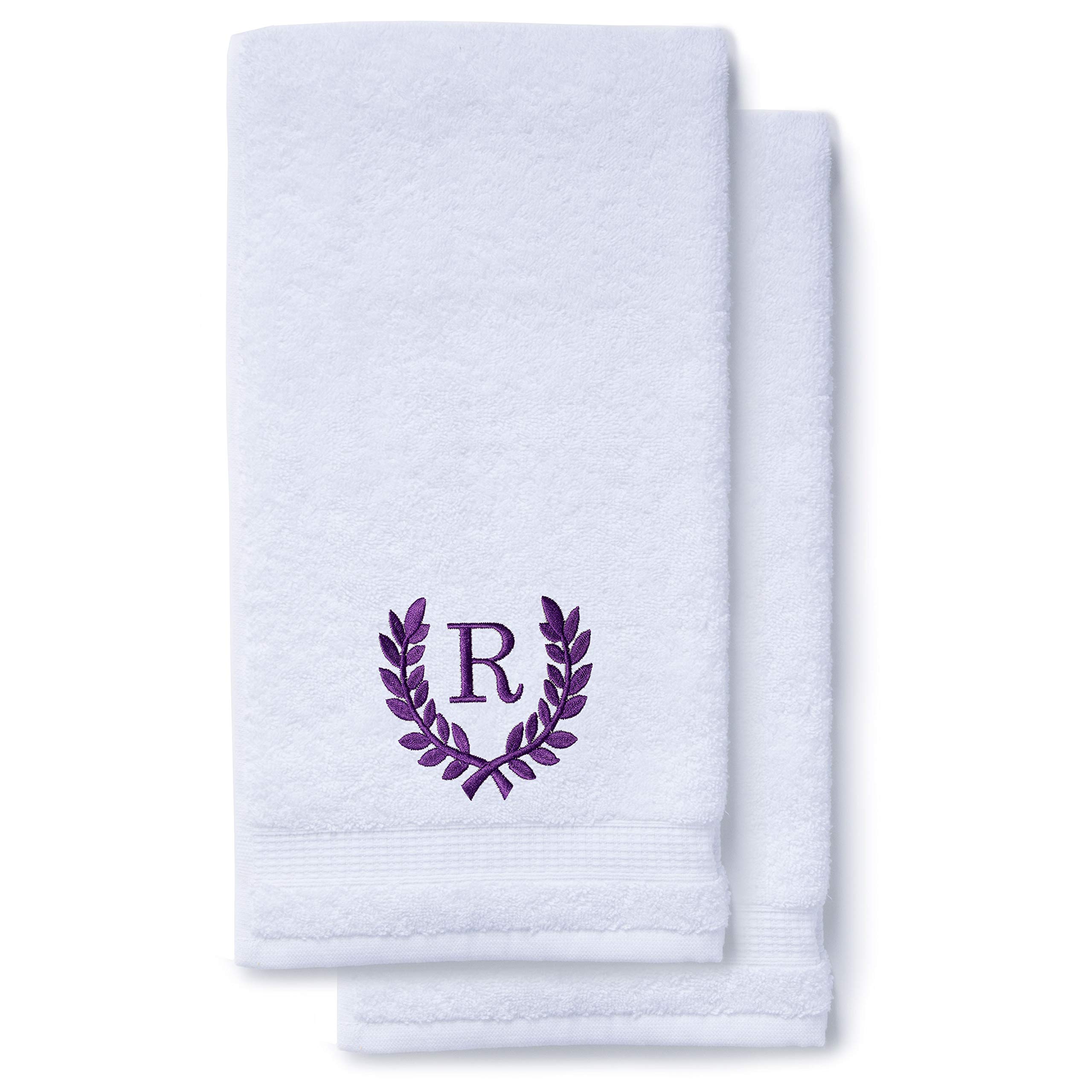 Personalized Monogrammed Hand Towels Set of 2 - Luxury Turkish Cotton 16x30 Inch for Bathroom, Kitchen & Spa | Wedding Bridal Shower Gift | Custom Roman Font Design - Perfect for Home Decor, Guest Towels & Makeup Removal