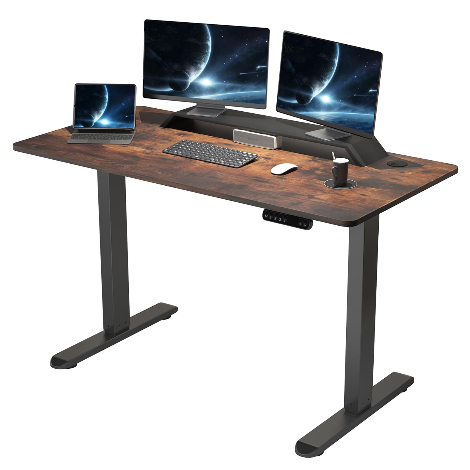 48 x 24 Inch Adjustable Height Standing Desk - Whole-Piece Desktop with 4 Memory Presets, Ergonomic Home Office Desk (Brown) | Perfect for Remote Work, Gaming & Study Spaces