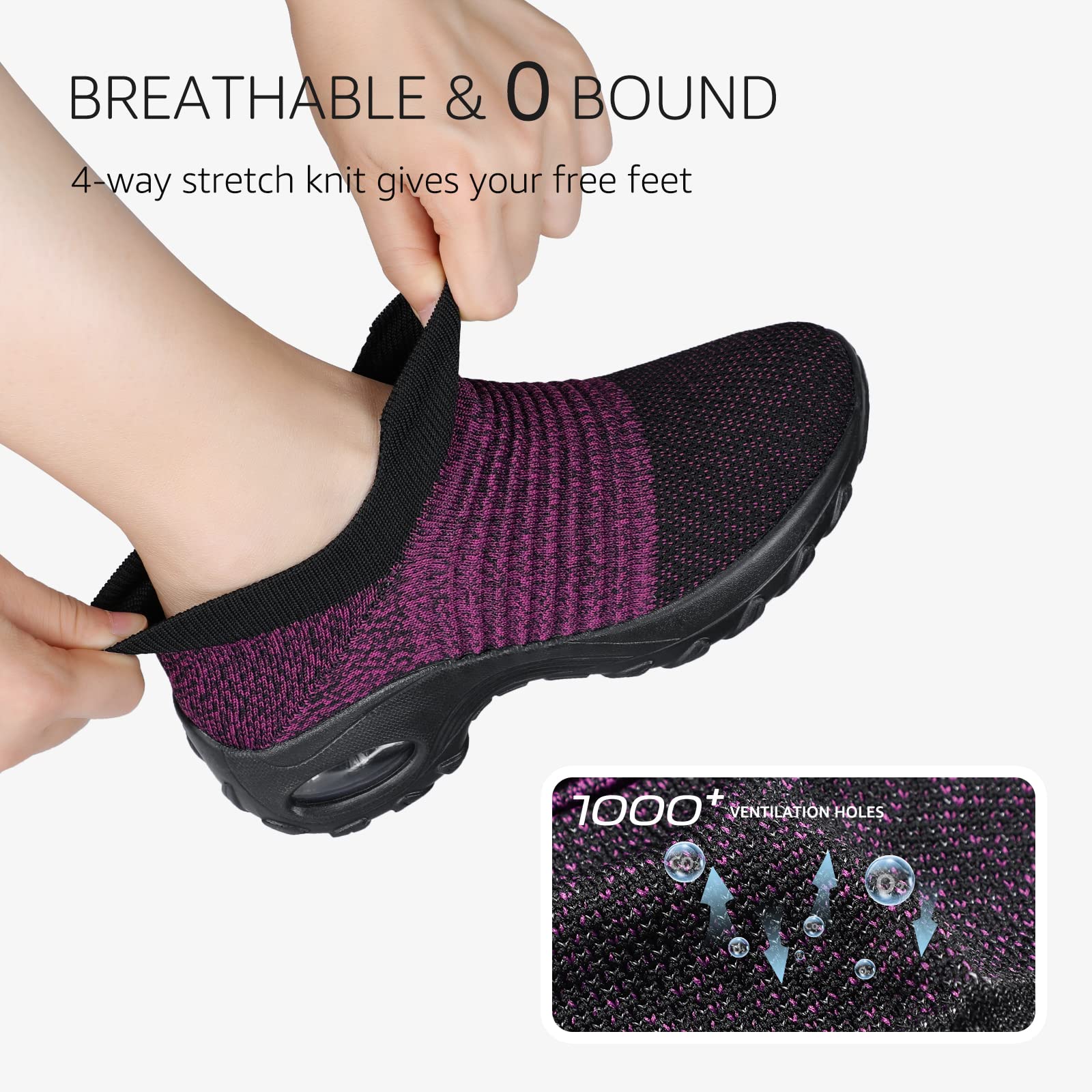 STQ Women's Slip-On Walking Shoes - Breathable Non-Slip Work Sneakers with Air Cushion & Arch Support - Comfortable Orthopedic Shoes for Nurses, Waitresses & All-Day Wear