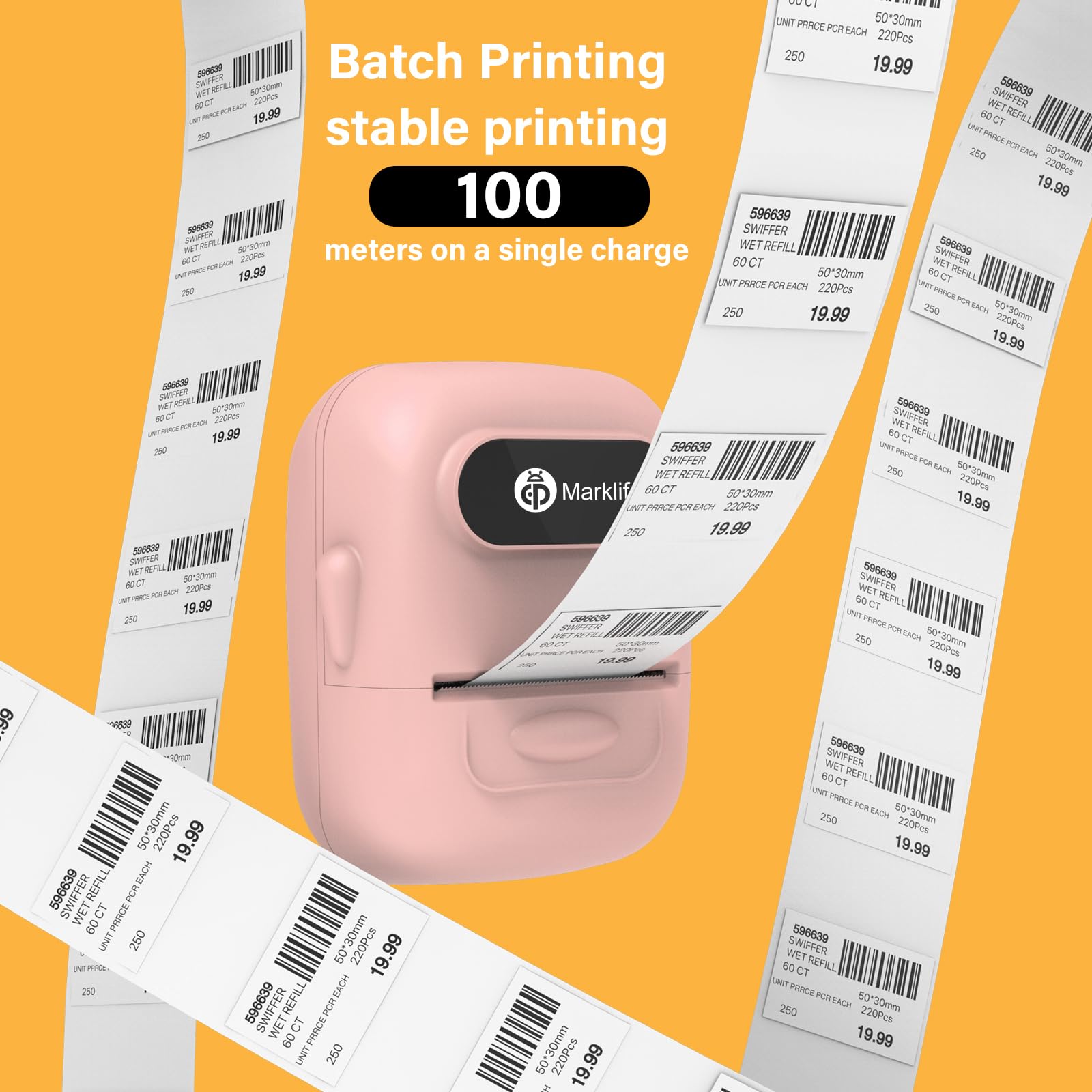 MARKLIFE Bluetooth Label Maker Machine - Portable Thermal Barcode Printer for Address, Clothing, Jewelry & Retail | Home Office & Small Business Organizing Tool (Pink + 2 Free Label Tapes Included) | Perfect for Shipping, Inventory & Craft Organization