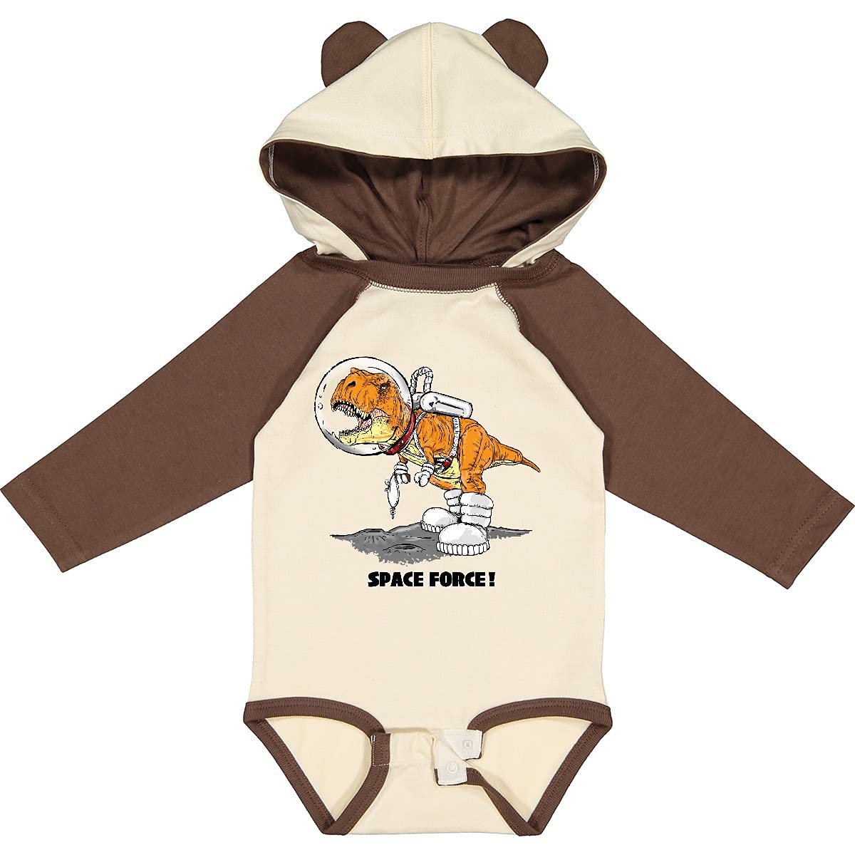Inktastic Space Force Dinosaur Astronaut Baby Long Sleeve Bodysuit - Cute Space-Themed Outfit for Infants & Toddlers | Perfect for Birthday Parties, Photo Shoots & Everyday Wear