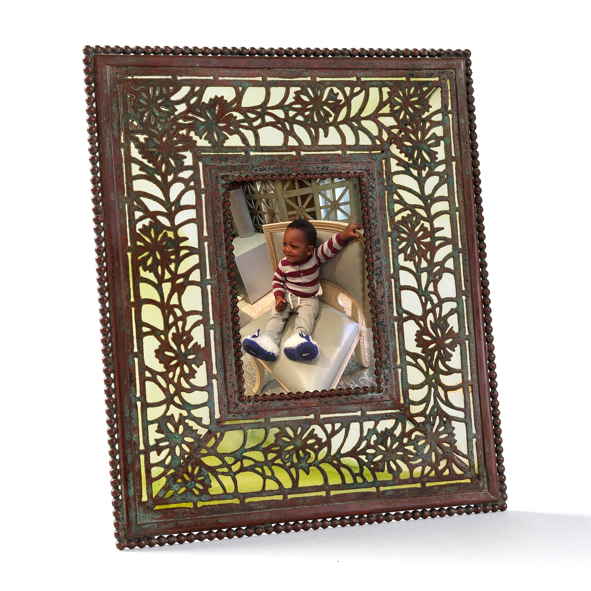 Tiffany Studios New York Cornflower Picture Frame - Vintage Floral Photo Frame for Home Decor, Wall Art & Gifts - Perfect for Displaying Family Photos, Wedding Pictures & Artwork