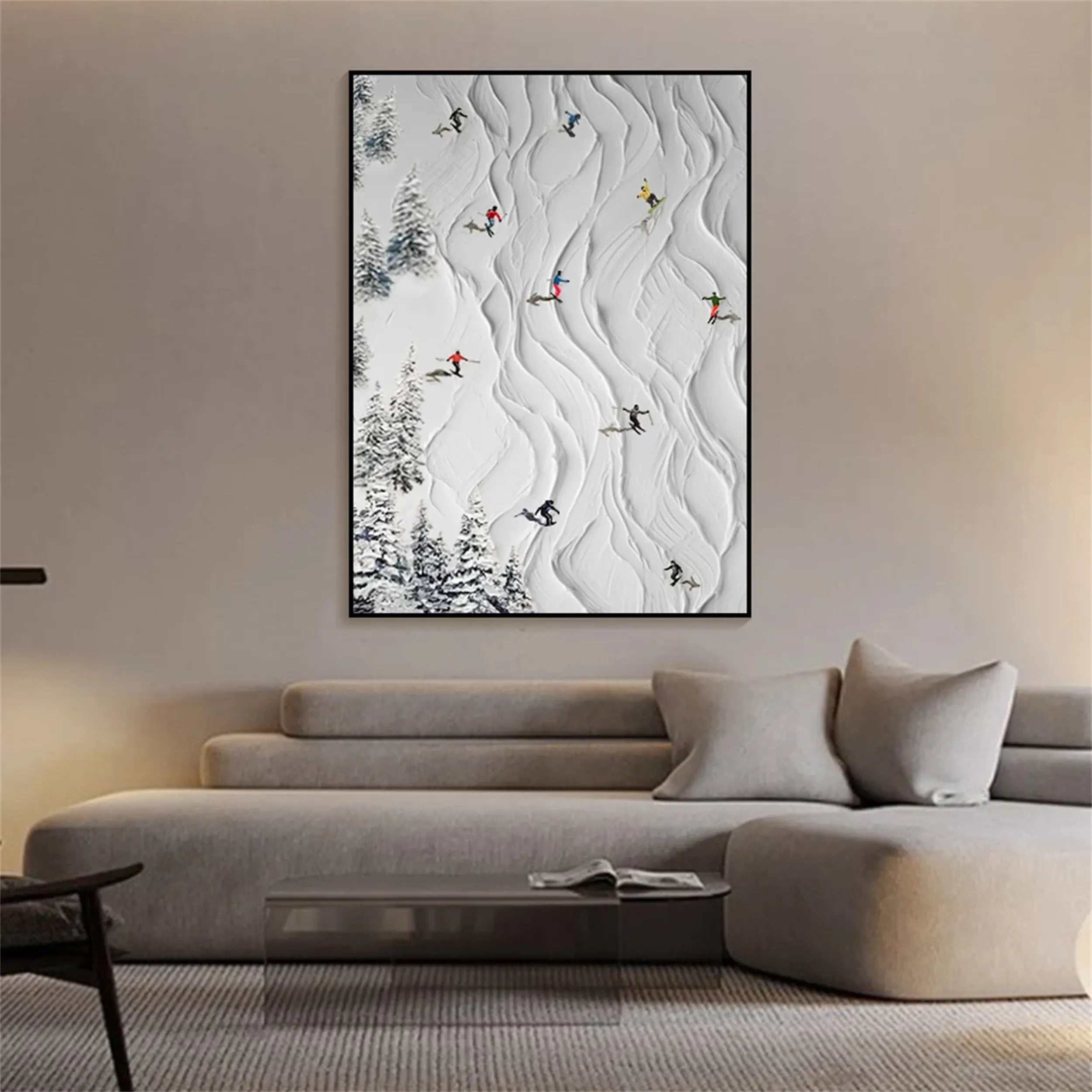 Premium Skiing Sport Art Textured Painting Canvas - Winter Sports Wall Decor #MM213 | Perfect for Ski Lodge, Cabin & Mountain Home Decor